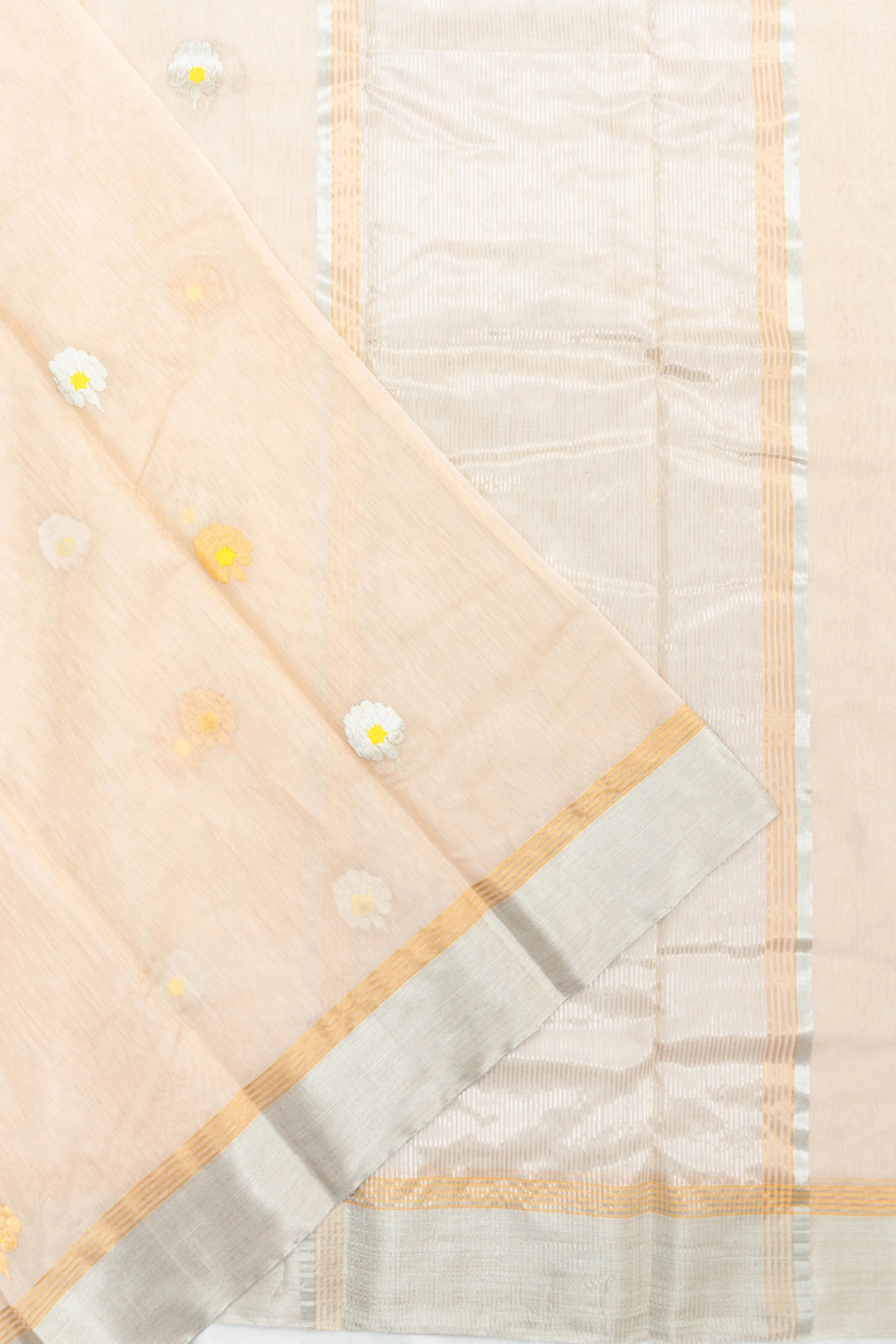 Chanderi Cotton Butta Pastel Orange Saree