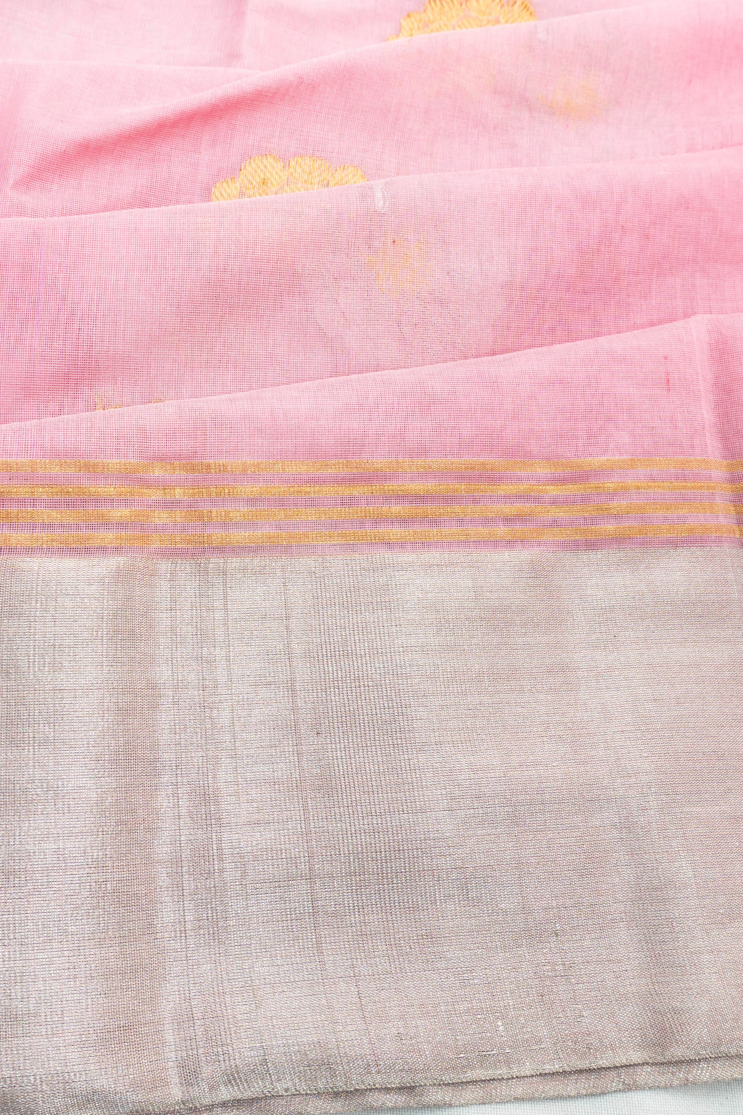 Chanderi Cotton Butta Baby Pink Saree