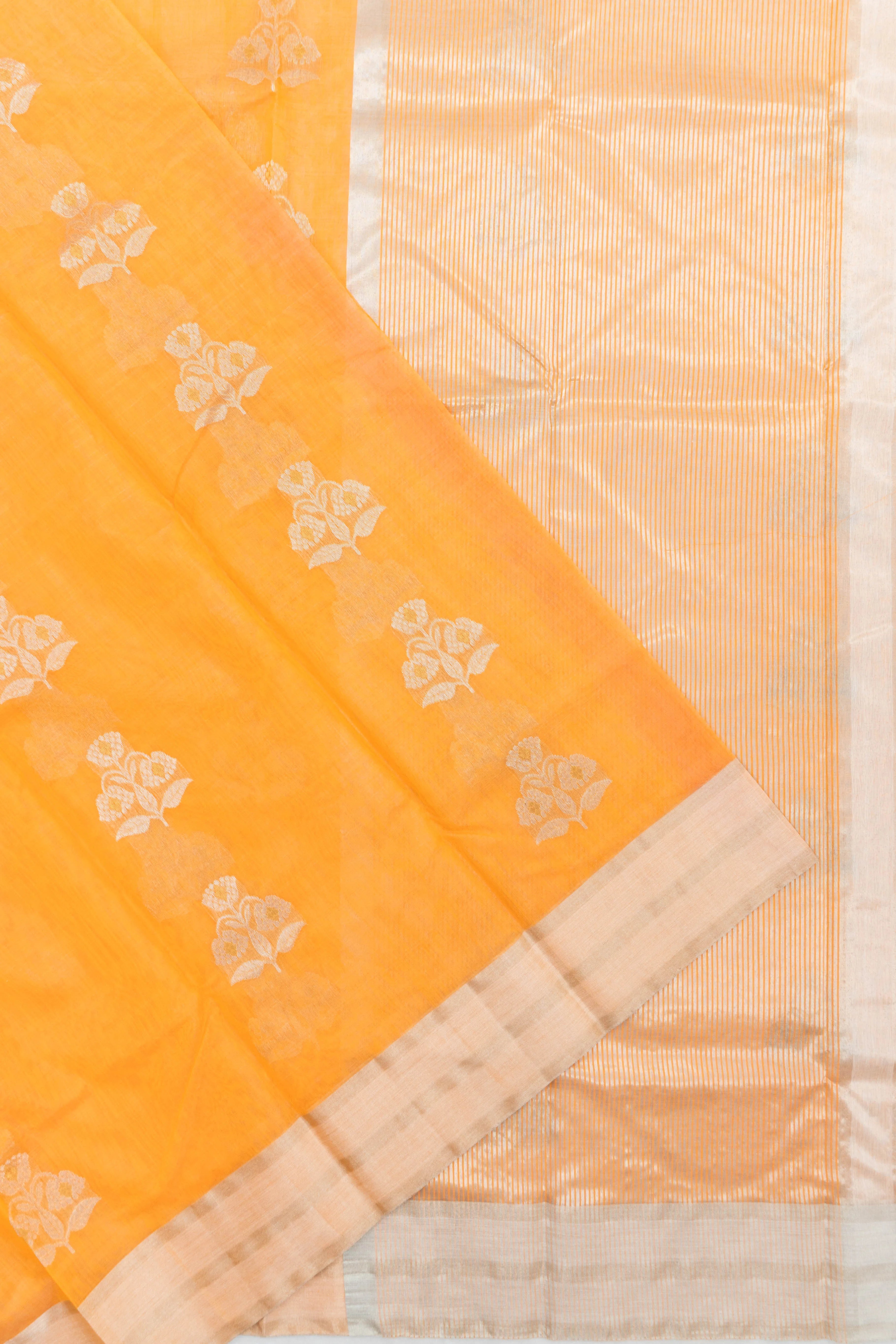 Chanderi Cotton Butta Orange Saree