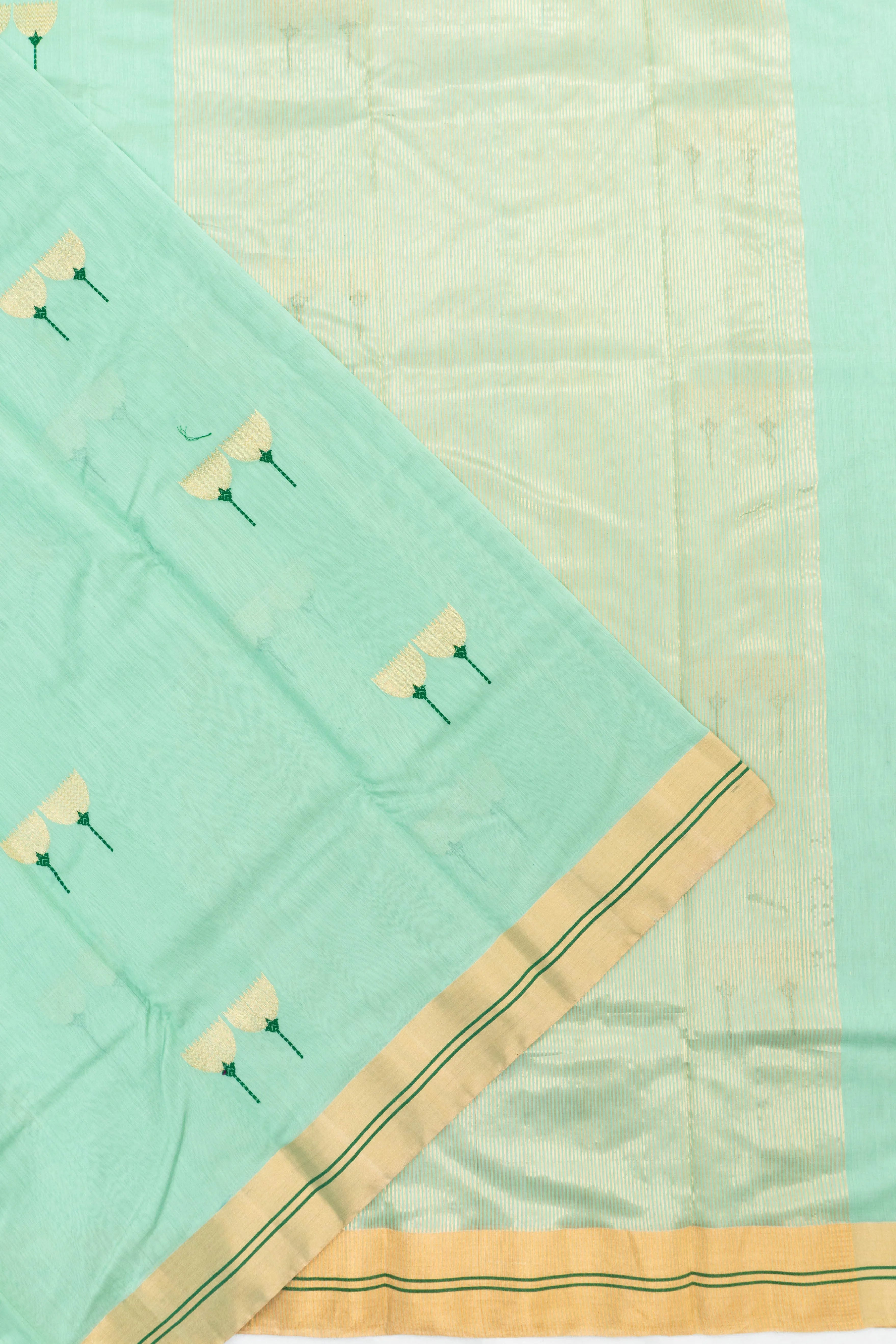 Chanderi Cotton Butta Sea Green Saree