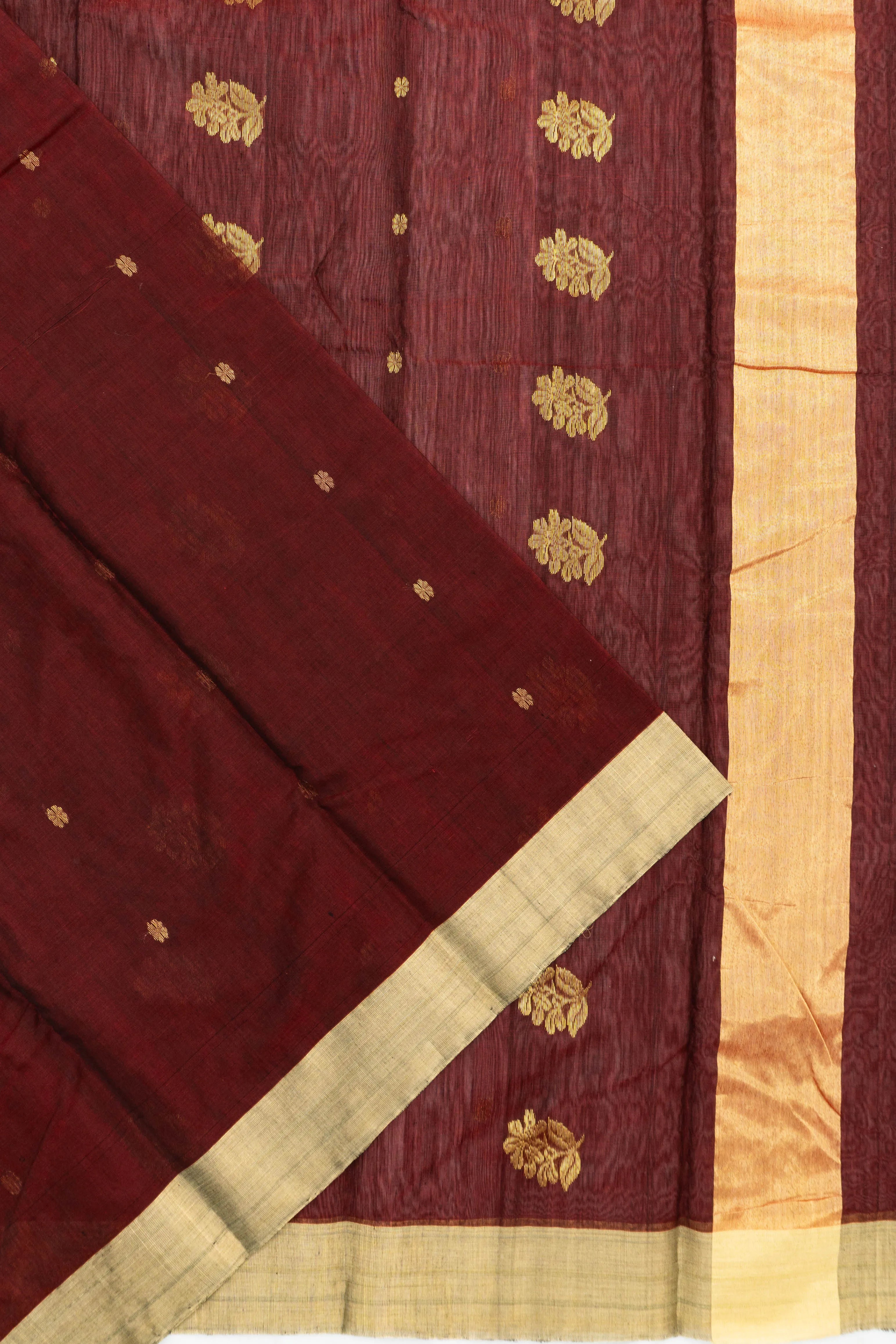 Chanderi Cotton Butta Brown Saree