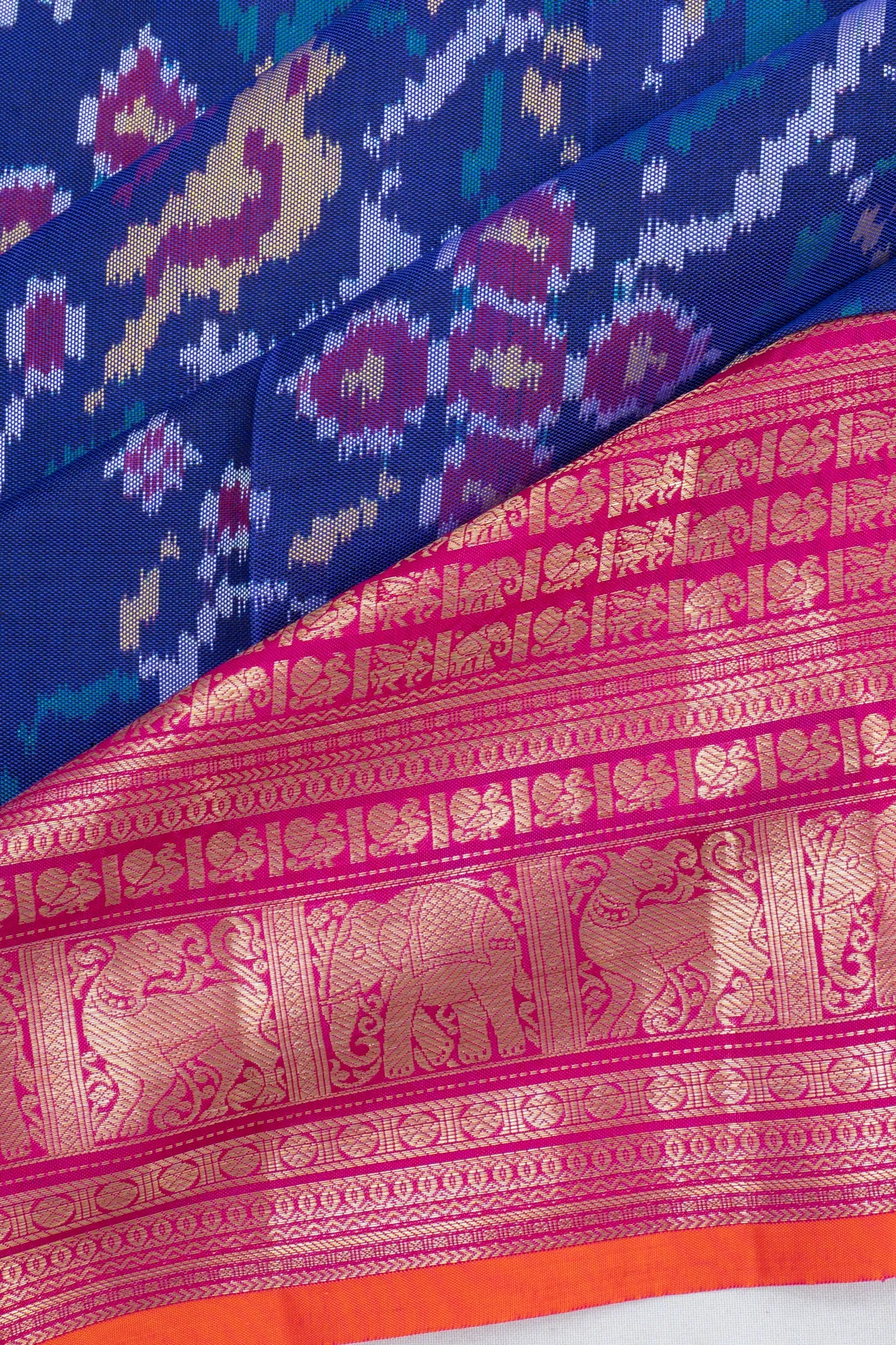 Kanchipuram X Semi Patan Silk Ikat Blue Saree