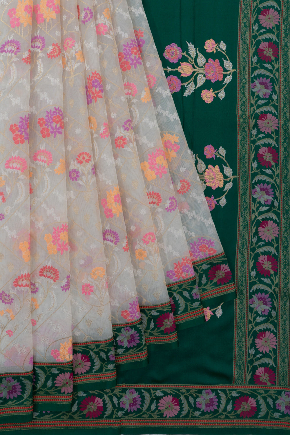 Banarasi Kora Organza Jamdani Off White Saree