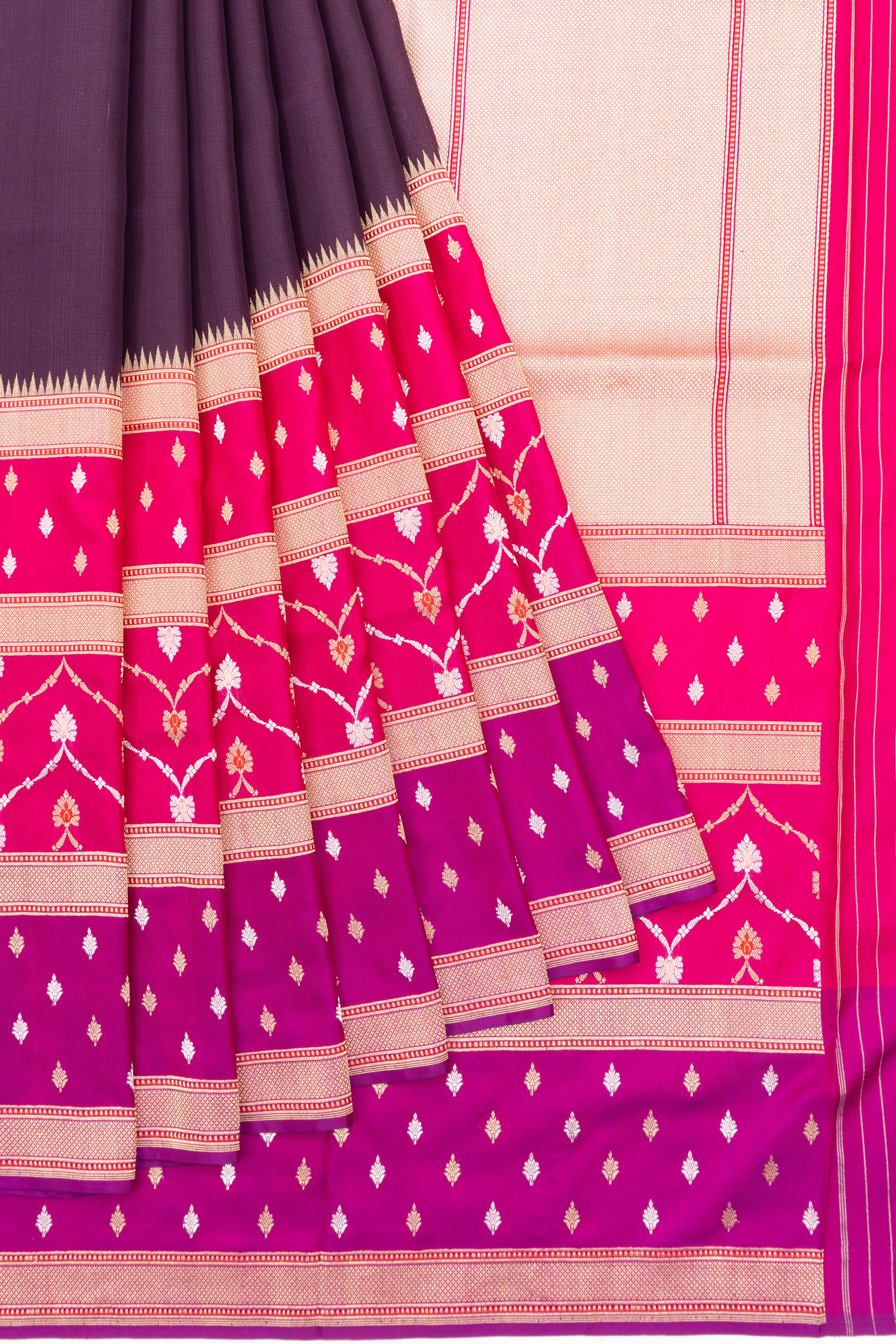 Banarasi Silk Half And Half Brocade Purple Saree