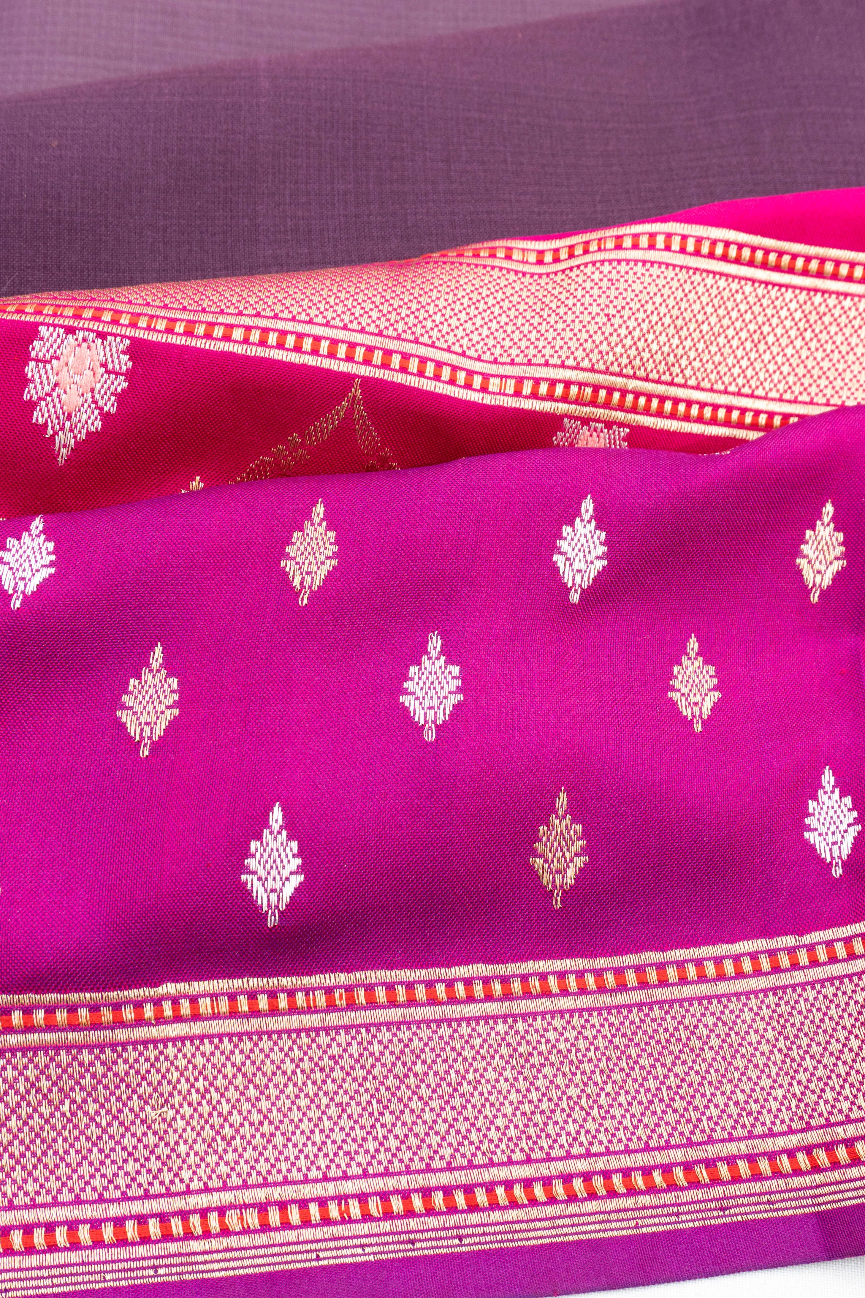 Banarasi Silk Half And Half Brocade Purple Saree