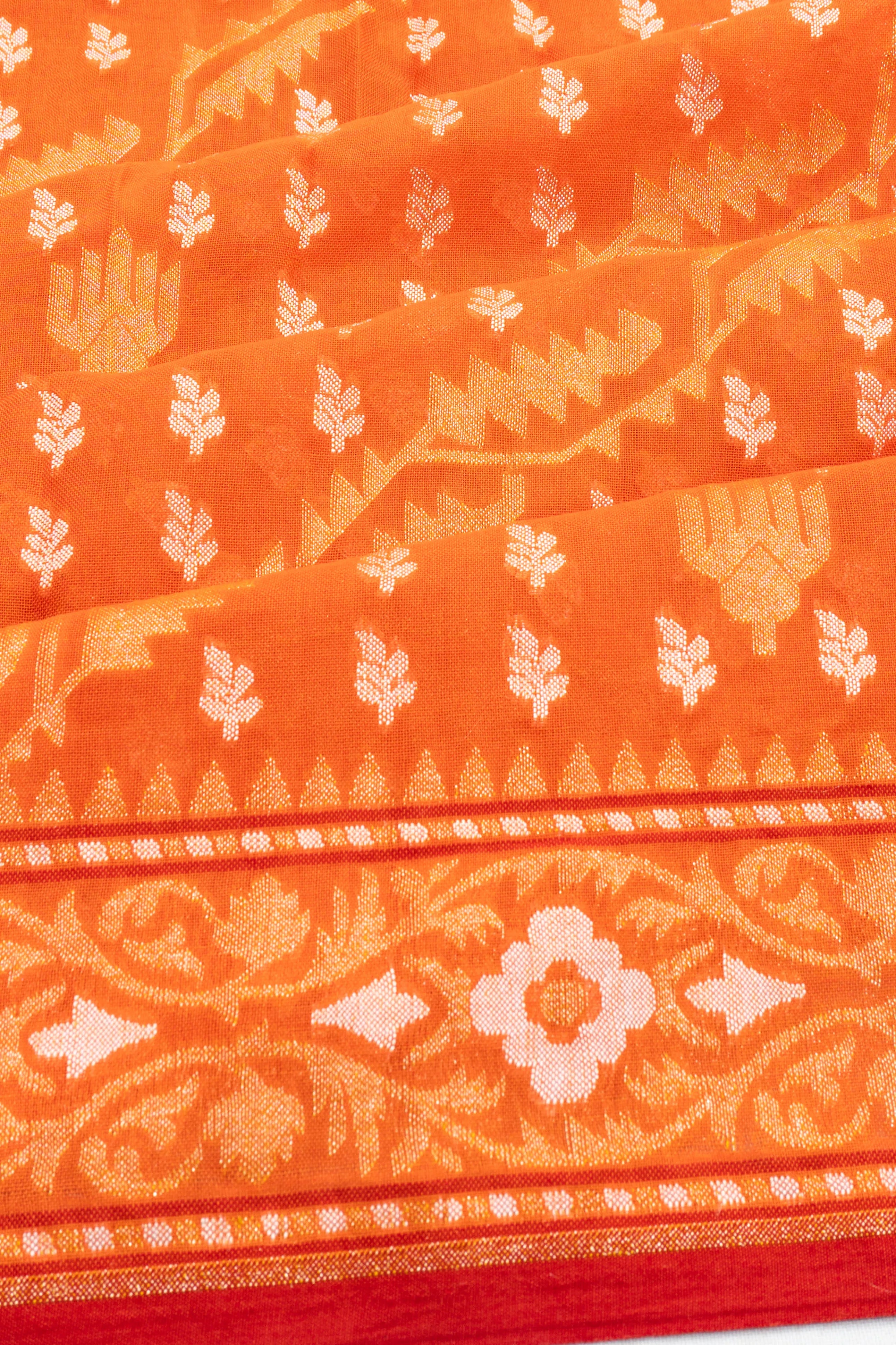 Banarasi Cotton Brocade Orange Saree