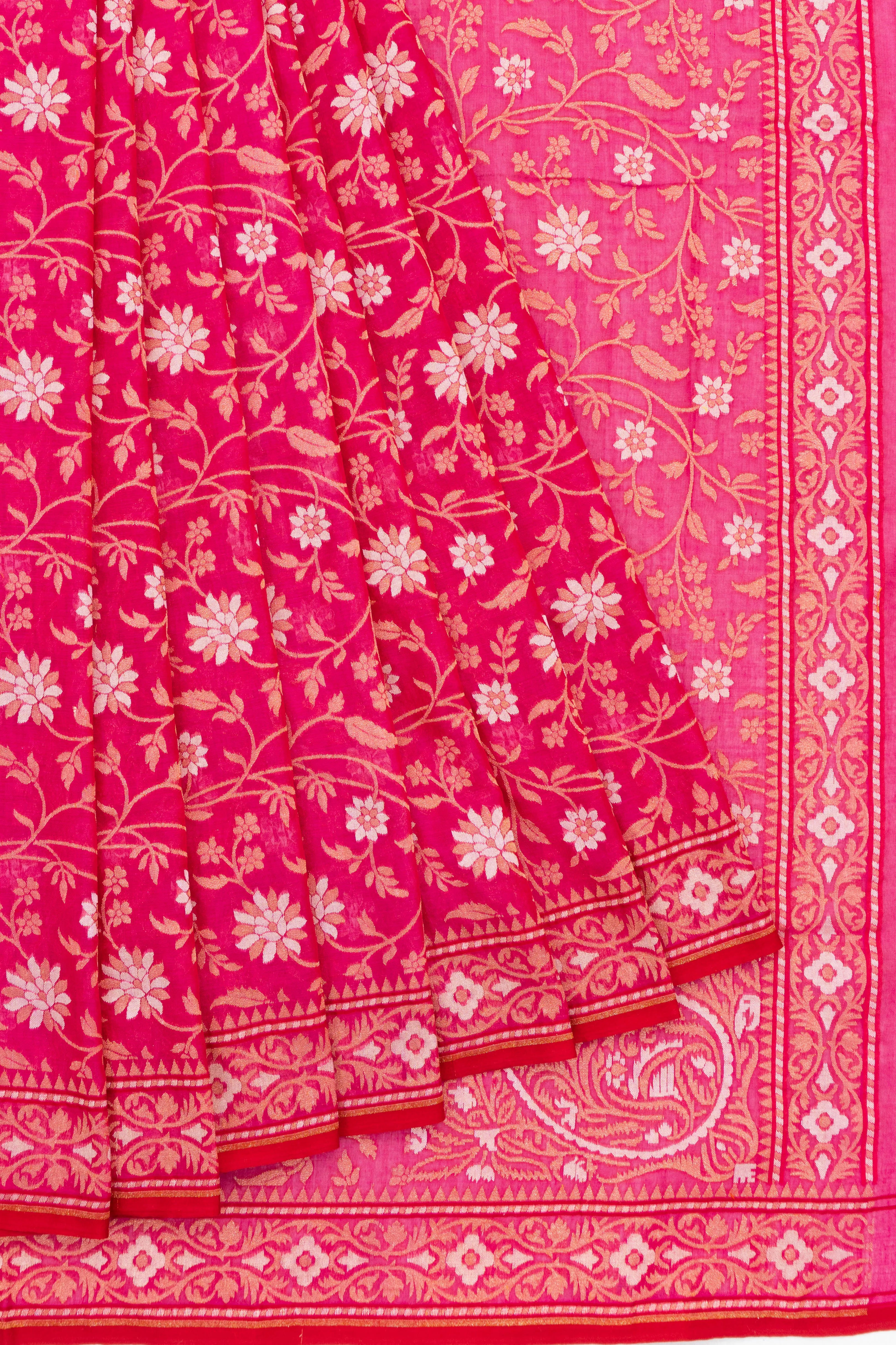 Banarasi Cotton Jaal Pink Saree