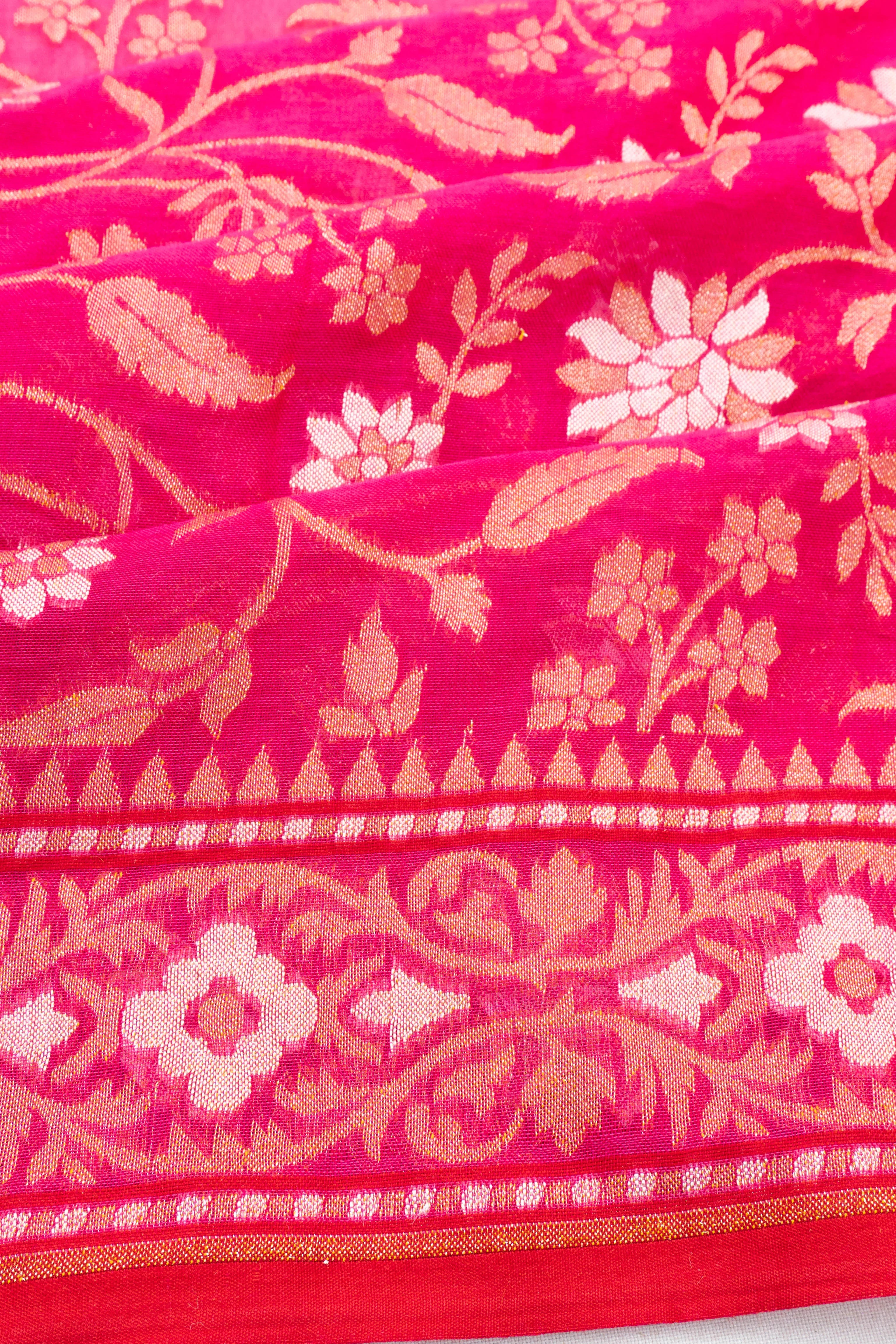 Banarasi Cotton Jaal Pink Saree