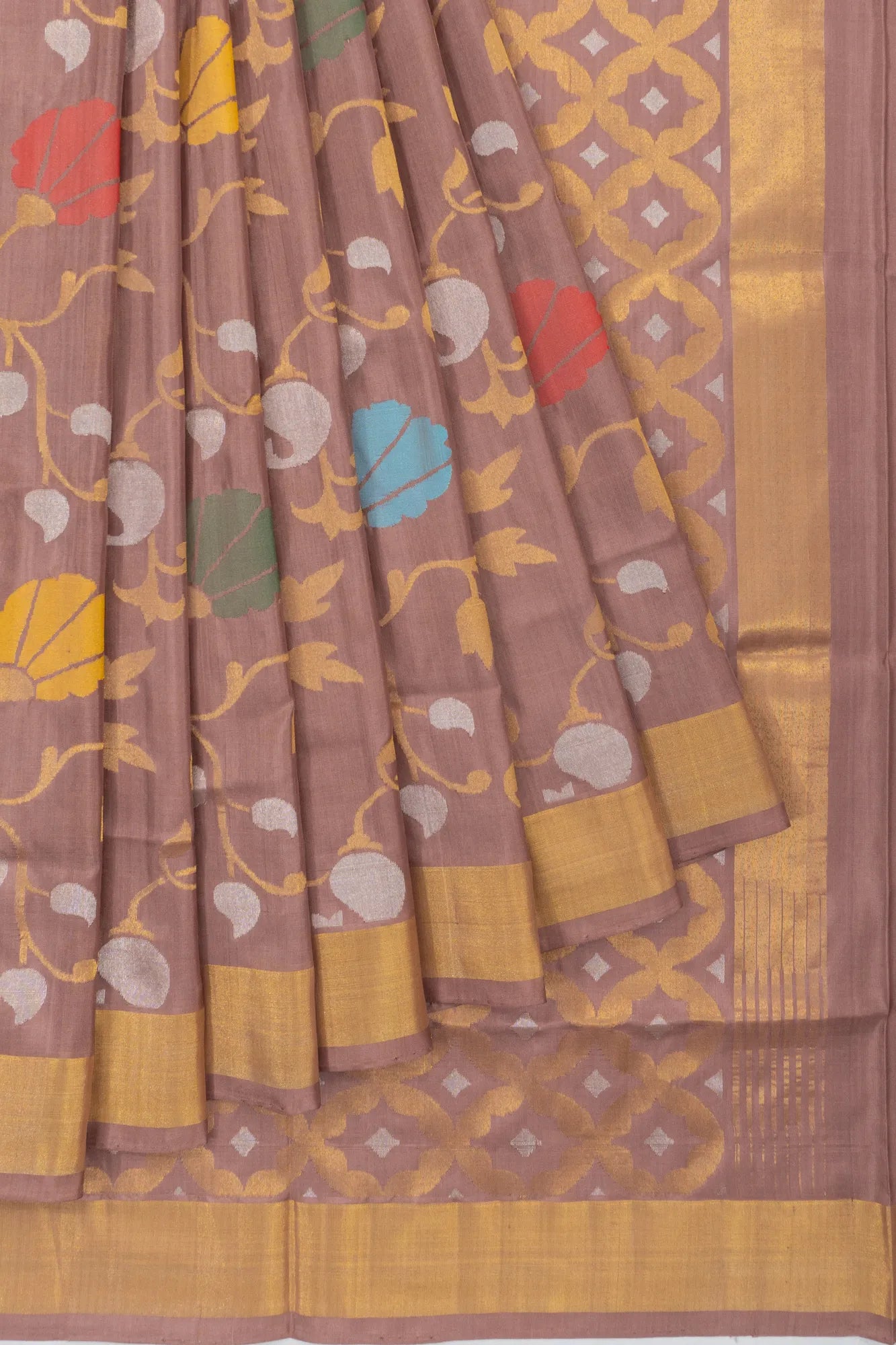Uppada Silk All Over Jamdani Jaal Choco Brown Saree