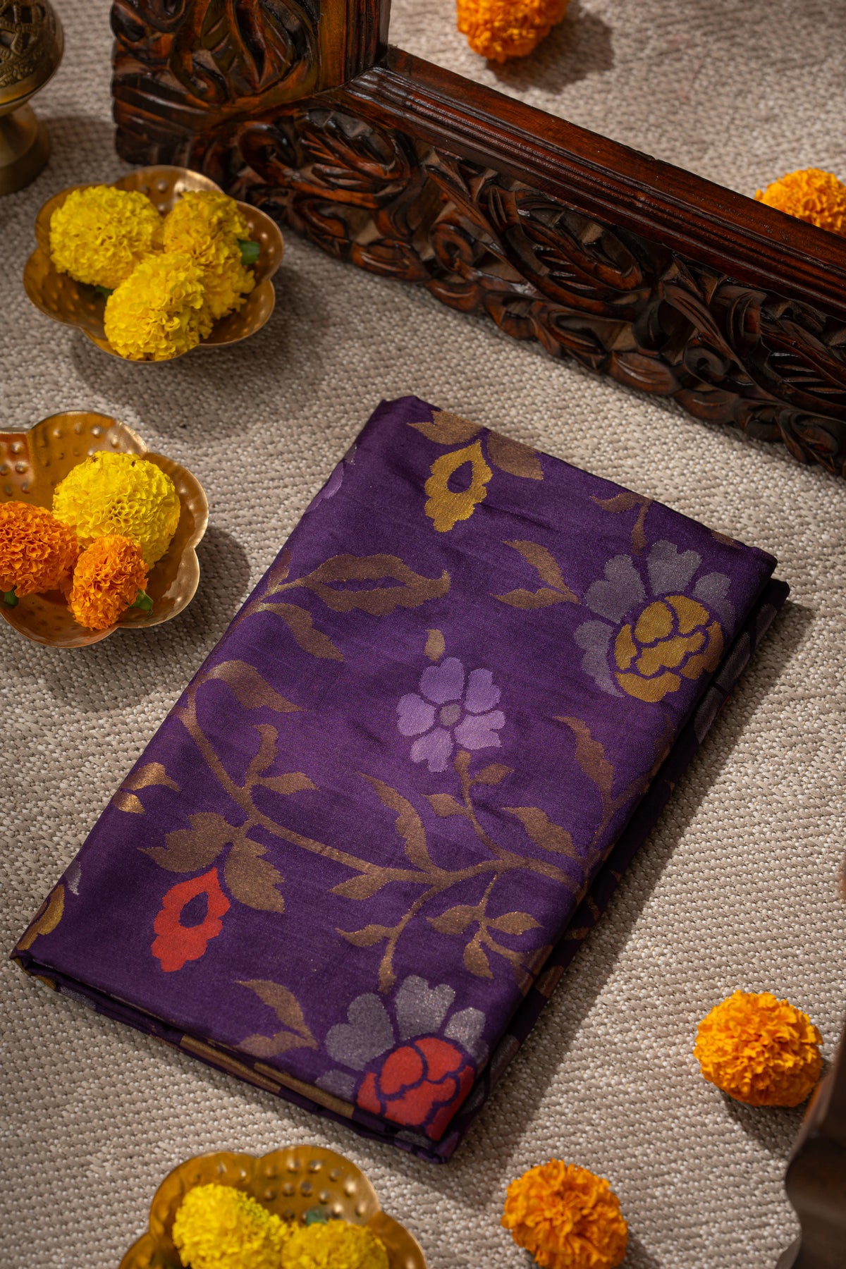 Uppada Silk All Over Jamdani Jaal Violet Saree