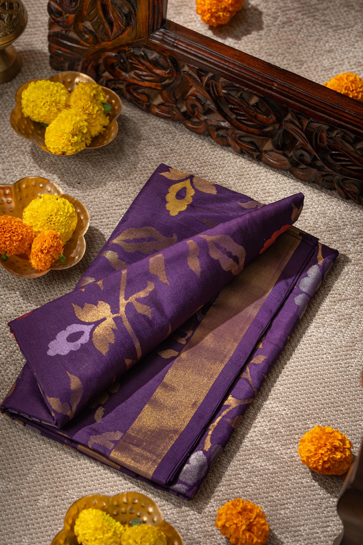 Uppada Silk All Over Jamdani Jaal Violet Saree