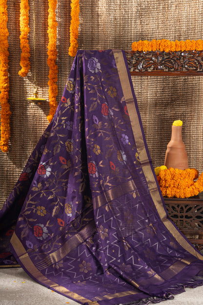 Uppada Silk All Over Jamdani Jaal Violet Saree