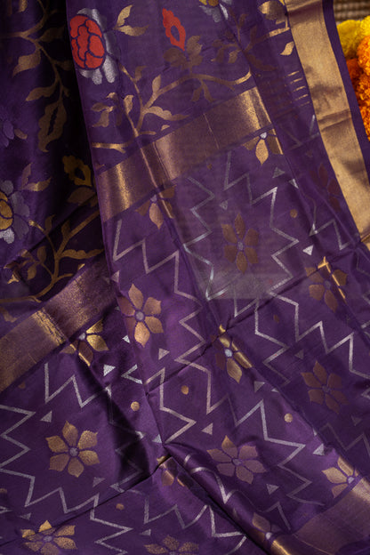 Uppada Silk All Over Jamdani Jaal Violet Saree