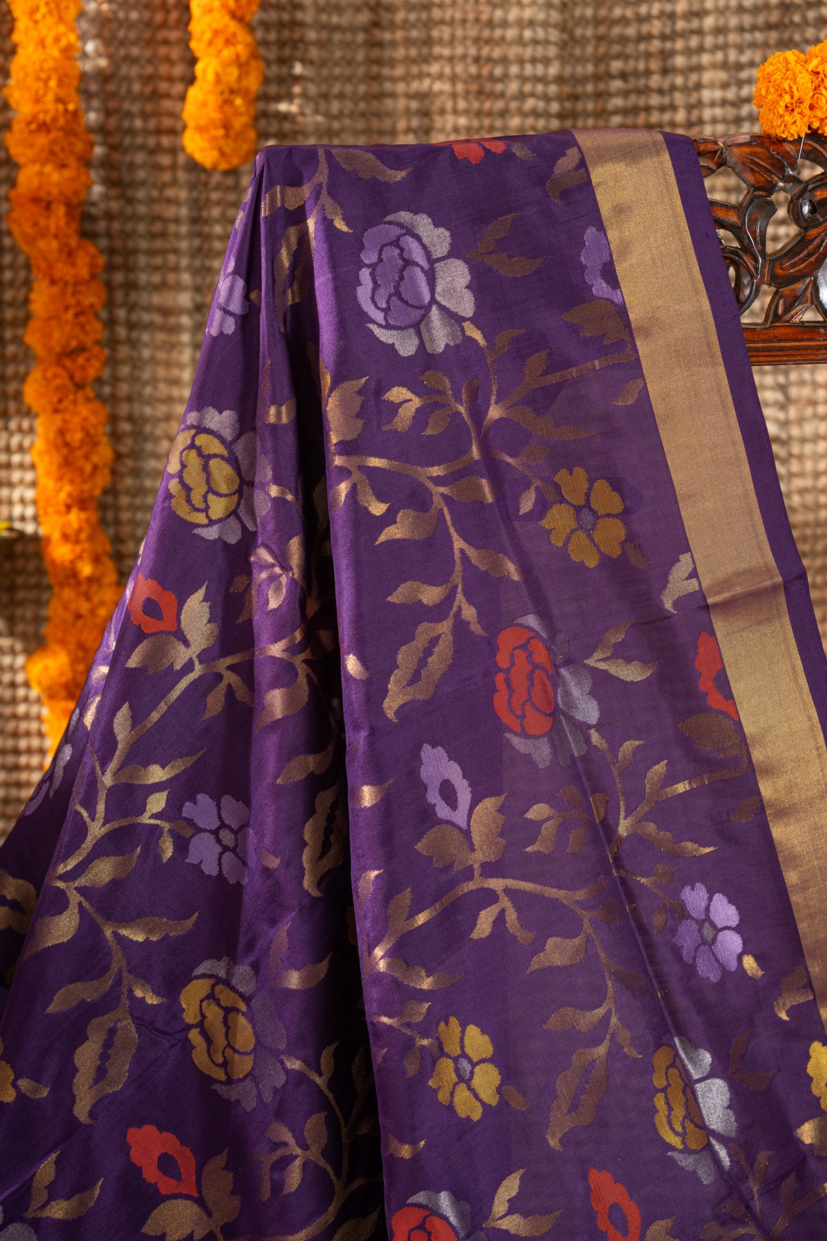 Uppada Silk All Over Jamdani Jaal Violet Saree