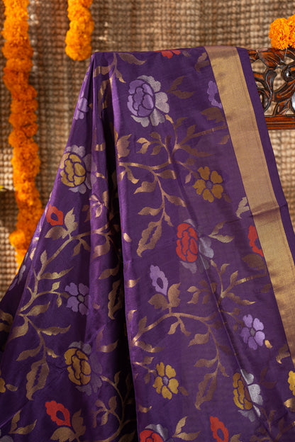Uppada Silk All Over Jamdani Jaal Violet Saree