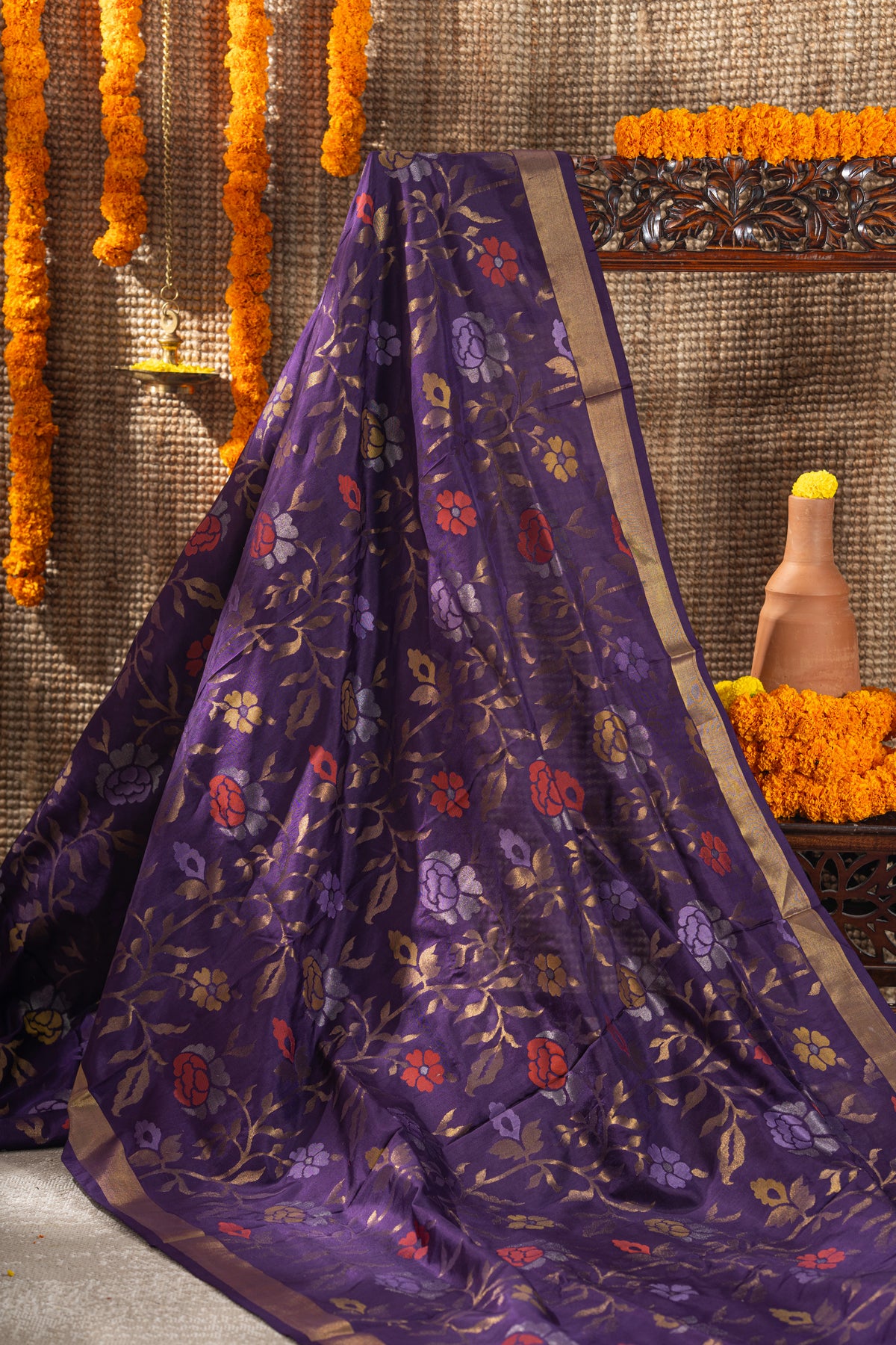 Uppada Silk All Over Jamdani Jaal Violet Saree