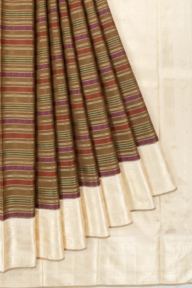 Classic Kanchipuram Silk Brocade Brown Saree