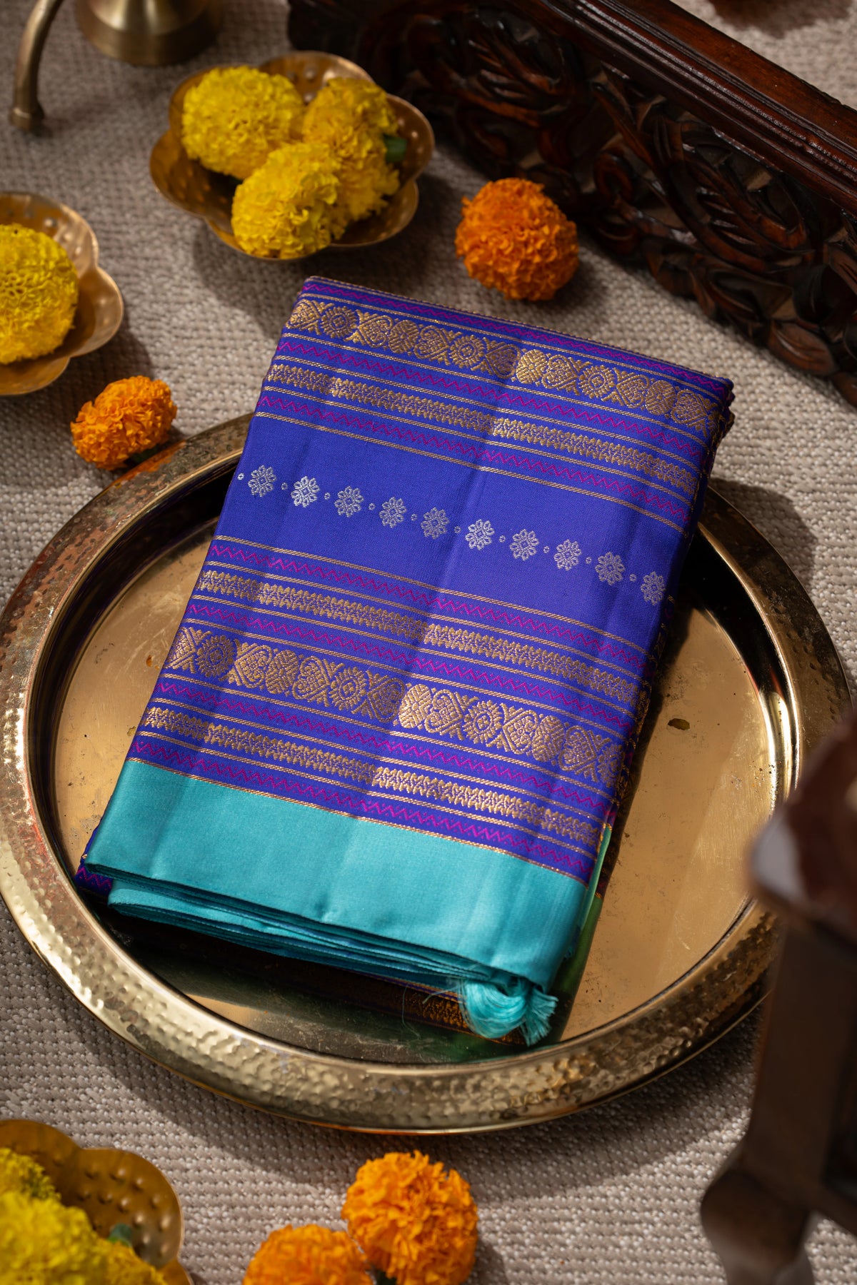 Kanchipuram Silk Brocade Blue Saree