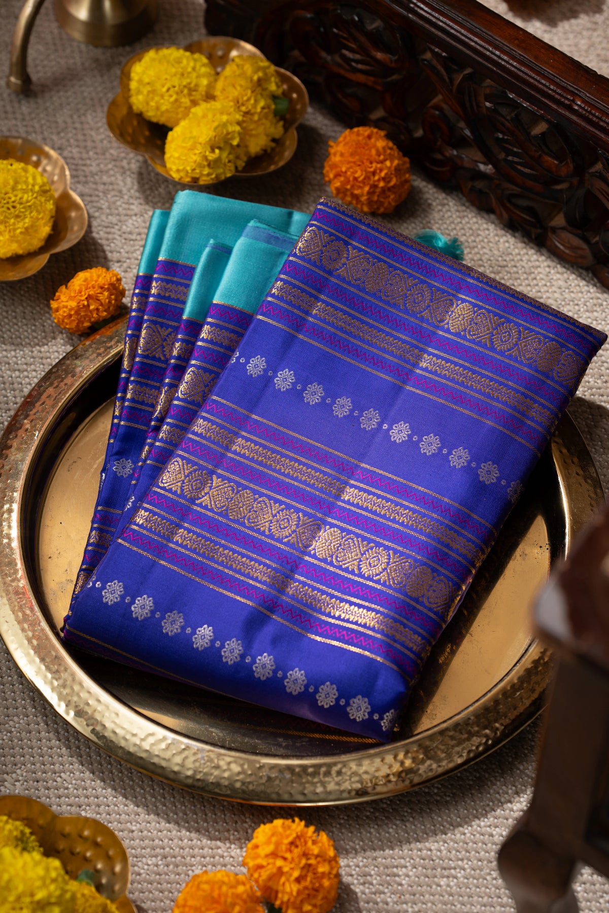 Kanchipuram Silk Brocade Blue Saree