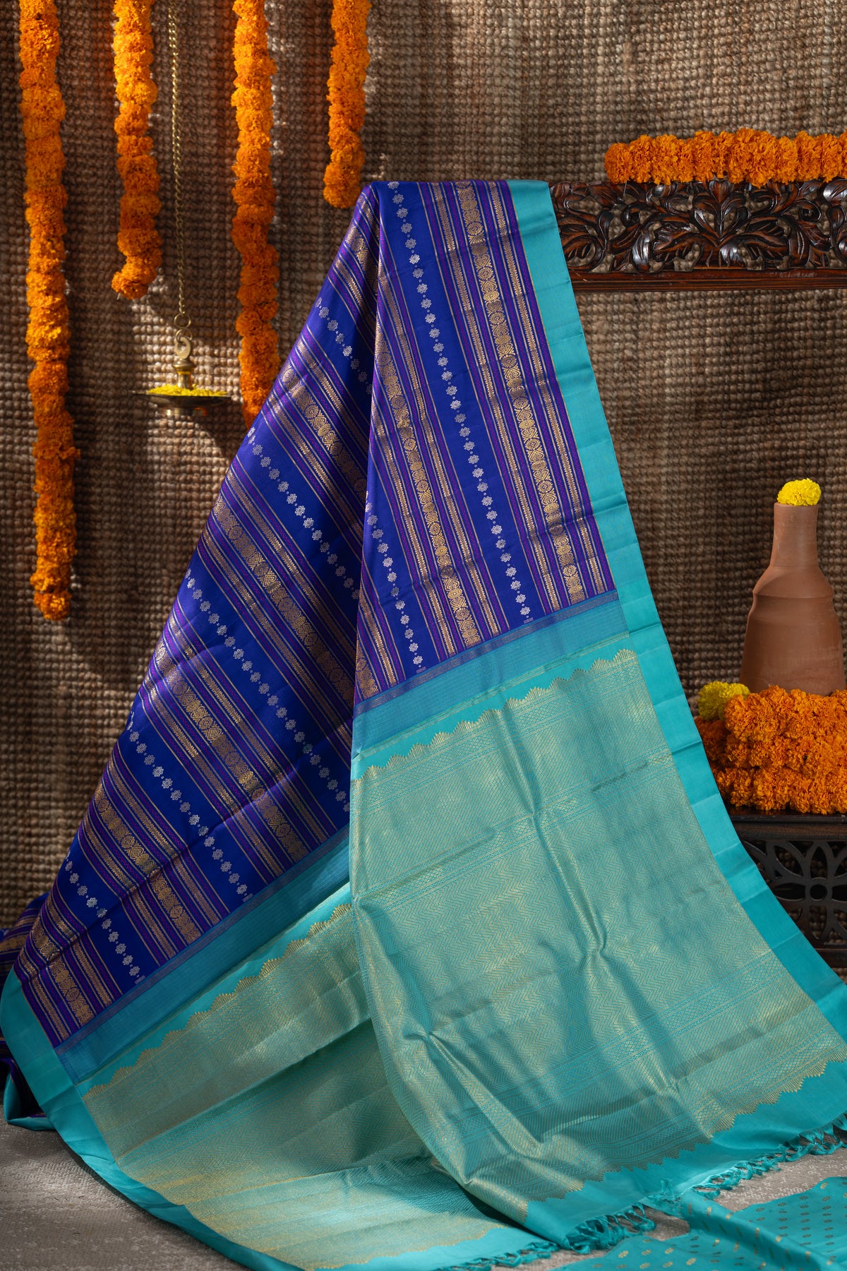 Kanchipuram Silk Brocade Blue Saree