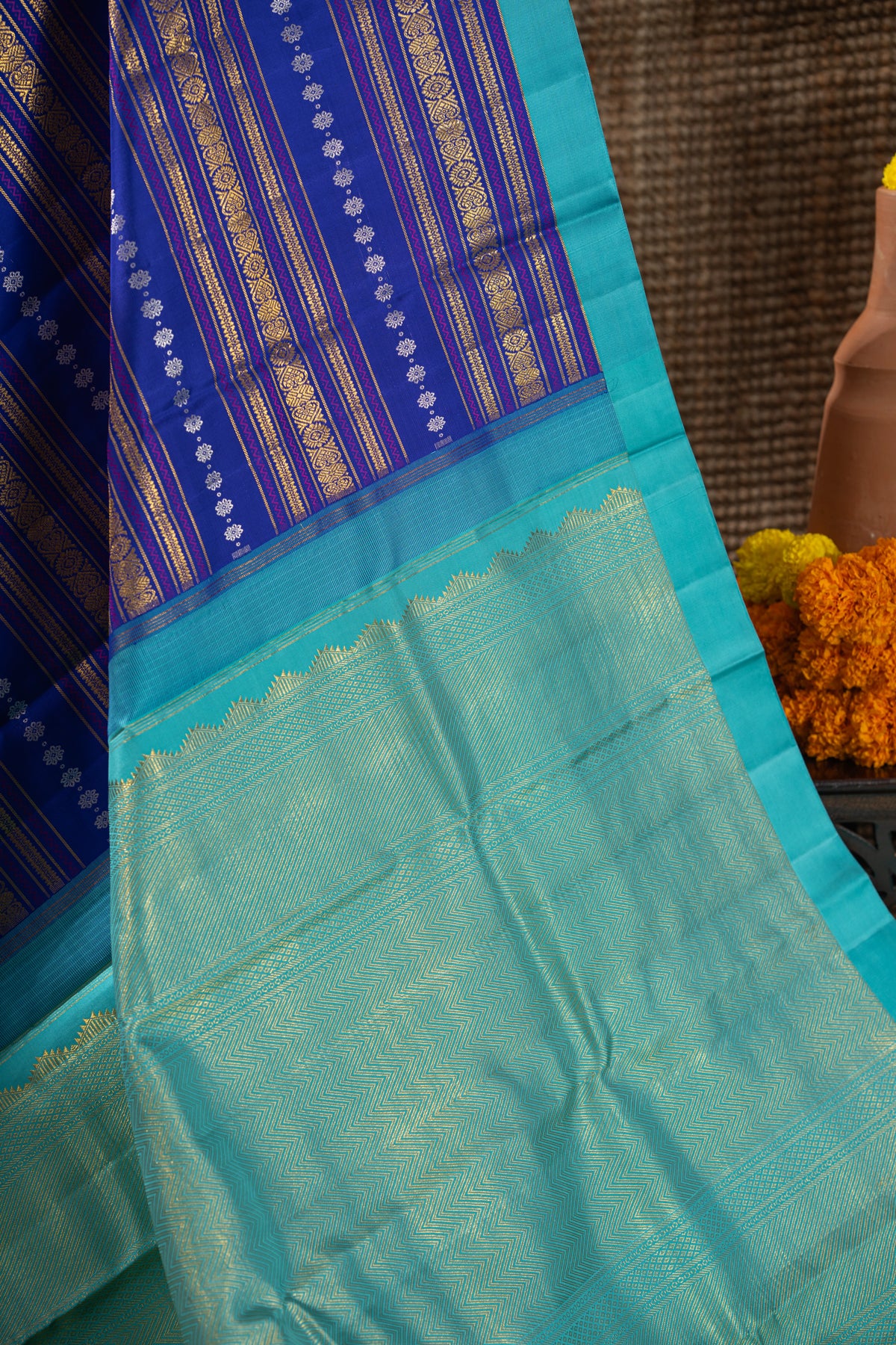 Kanchipuram Silk Brocade Blue Saree