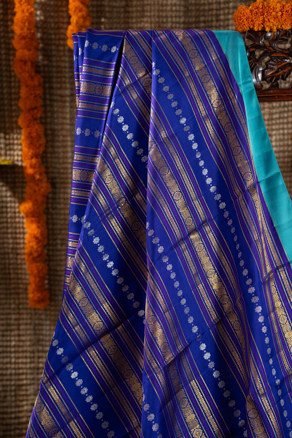 Kanchipuram Silk Brocade Blue Saree