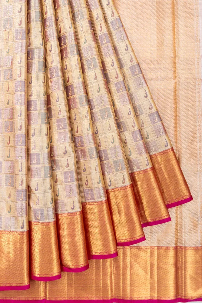 Kanchipuram Silk Tissue Checks And Butta Gold Saree
