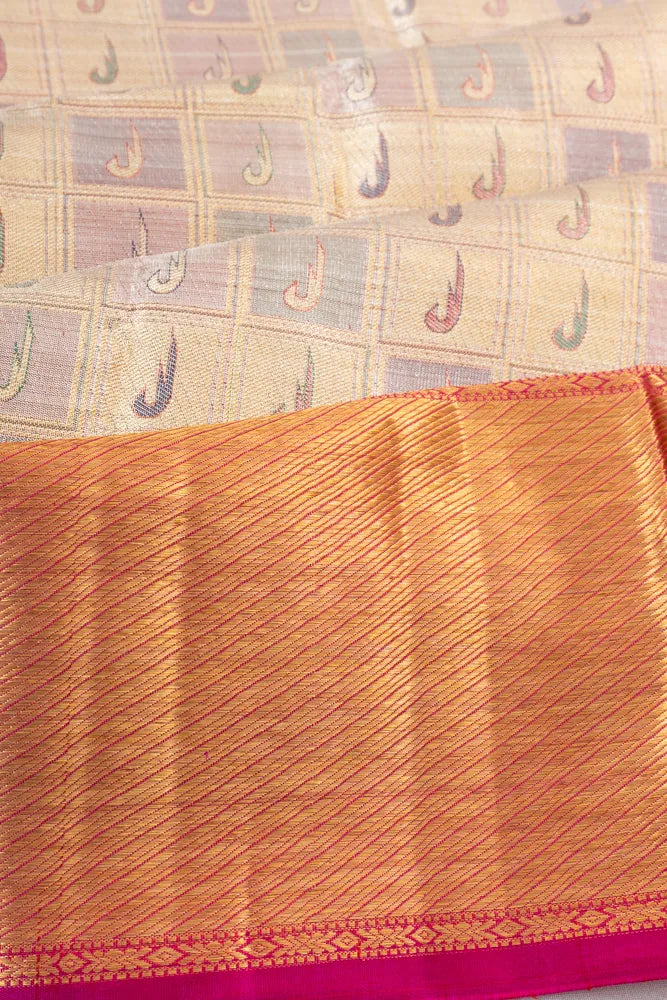 Kanchipuram Silk Tissue Checks And Butta Gold Saree