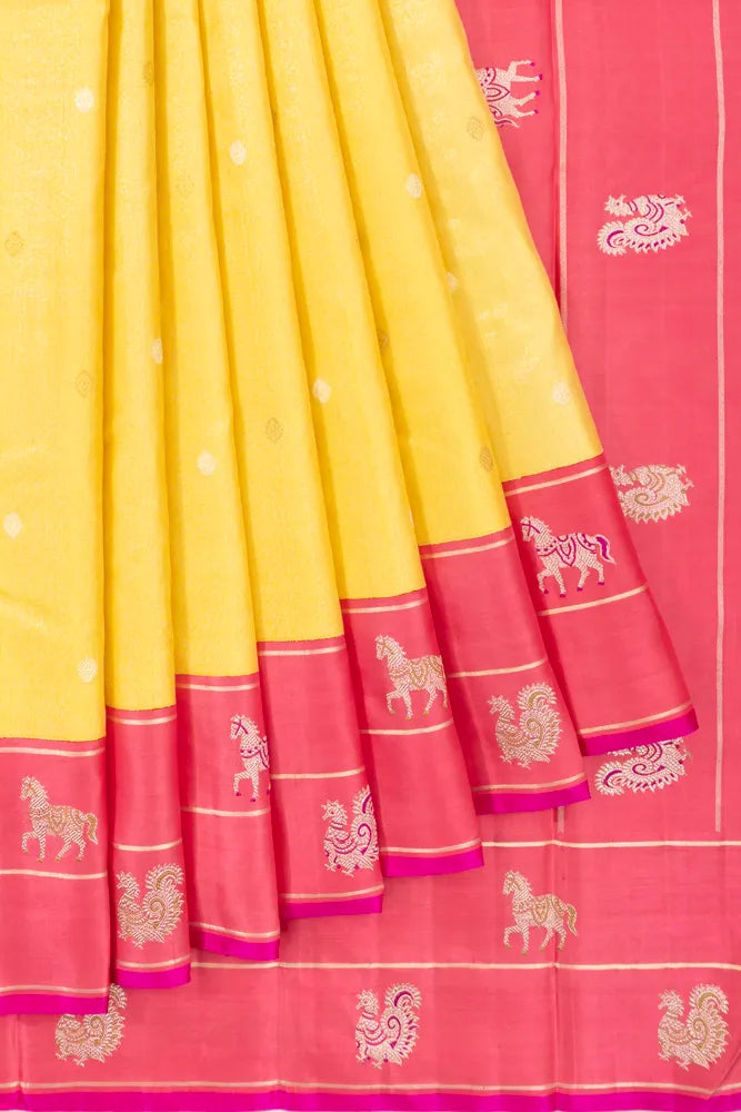 Kanchipuram Silk Tissue Butta Yellow Saree