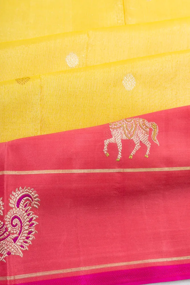 Kanchipuram Silk Tissue Butta Yellow Saree