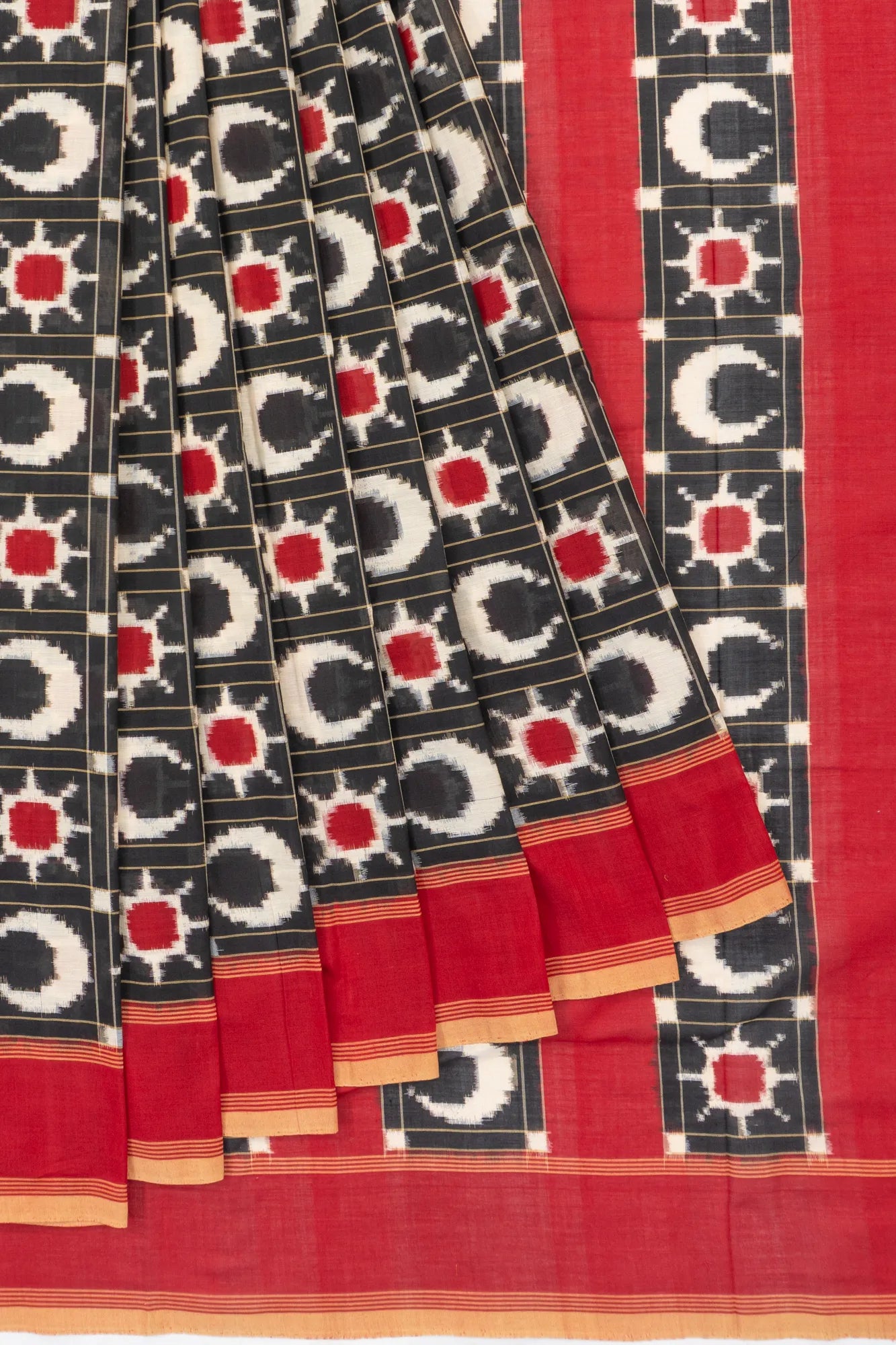 Telia Rumal Natural Dye Pochampally Cotton Checks Double Ikat Black Saree