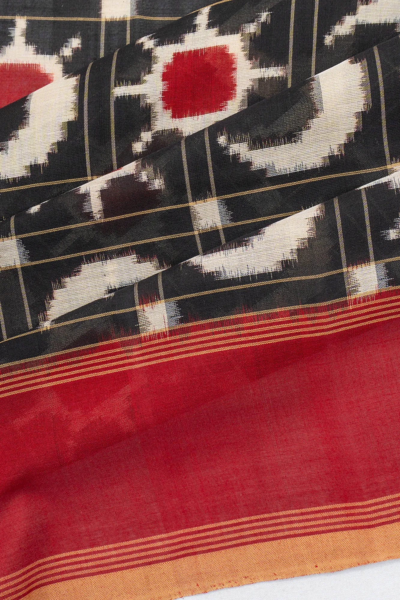 Telia Rumal Natural Dye Pochampally Cotton Checks Double Ikat Black Saree