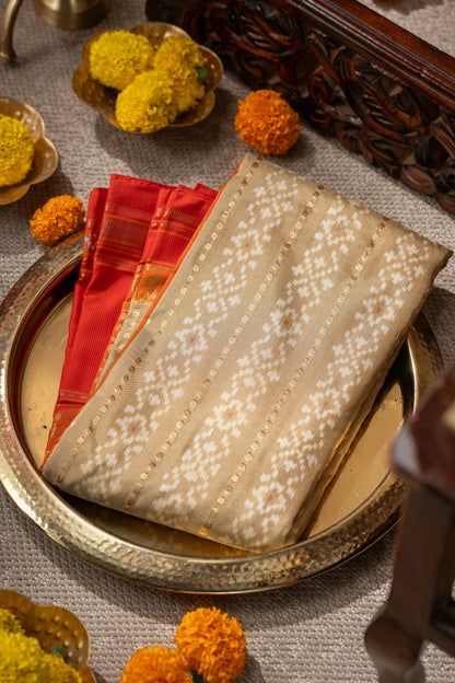 Pochampally Silk Ikat Beige Saree