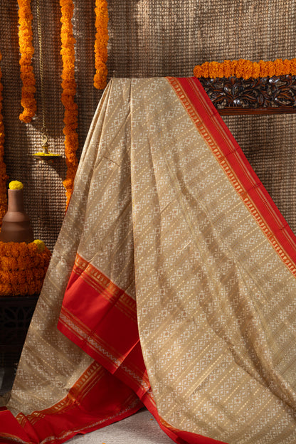 Pochampally Silk Ikat Beige Saree