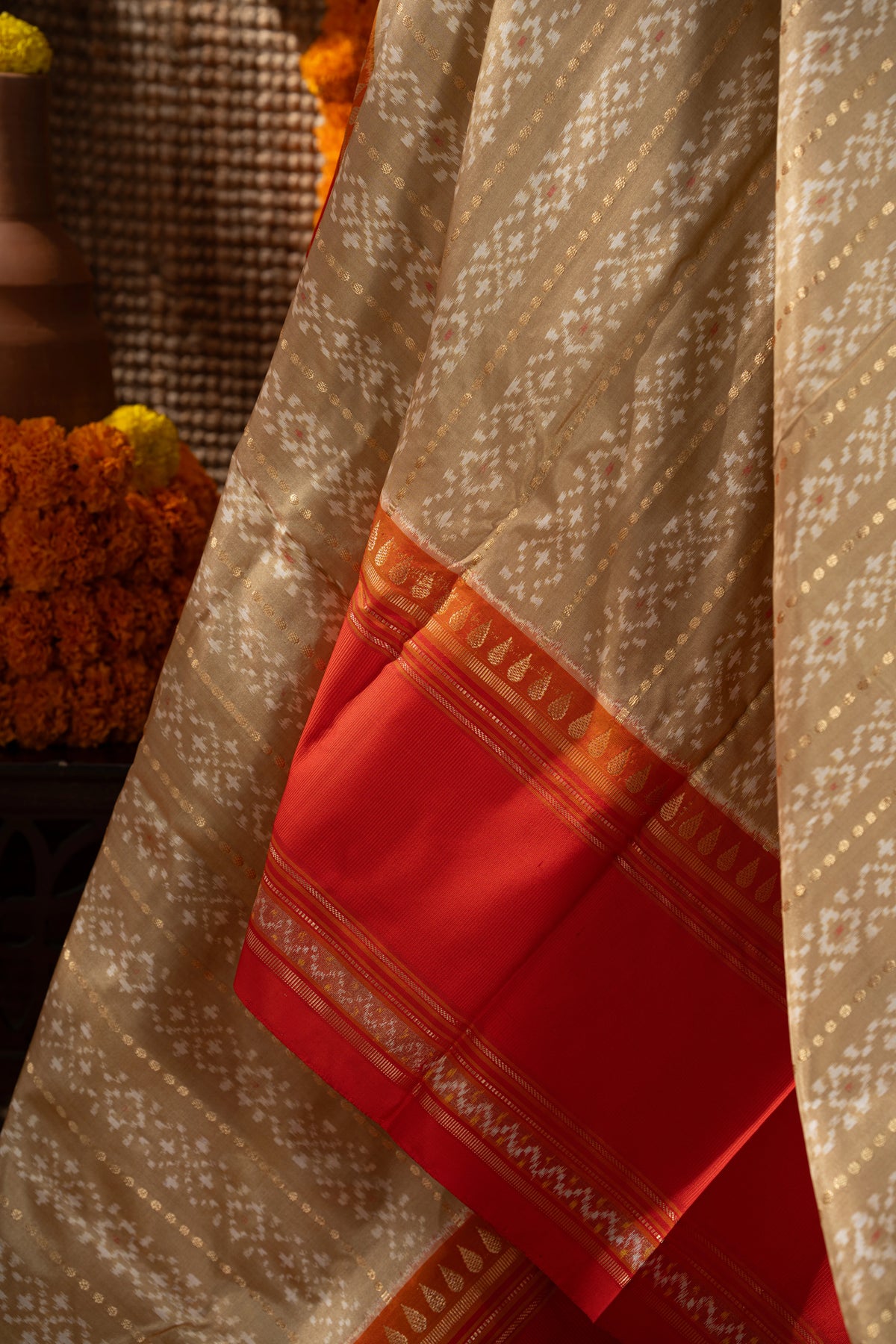 Pochampally Silk Ikat Beige Saree