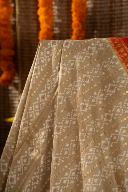 Pochampally Silk Ikat Beige Saree