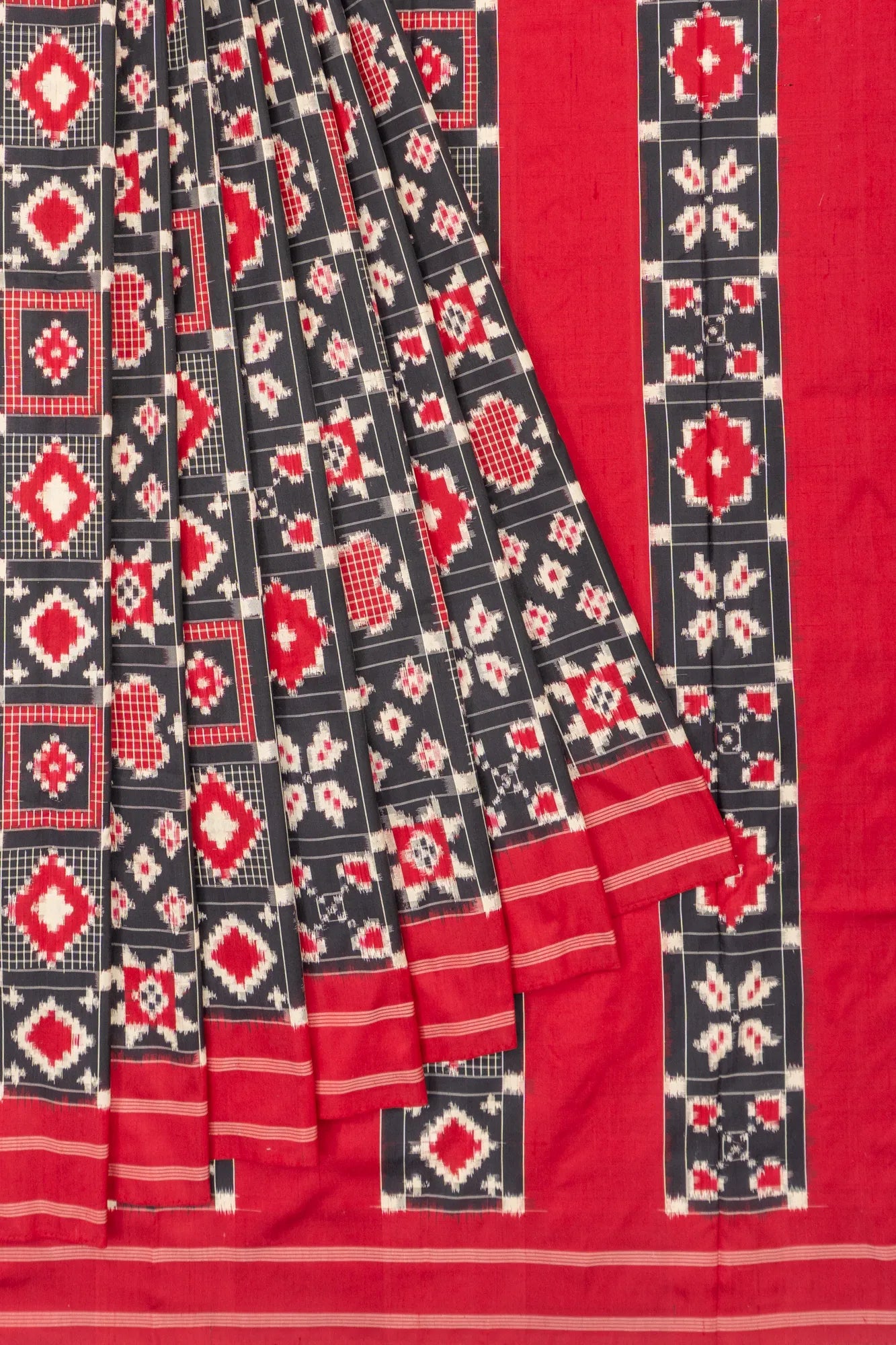 Telia Rumal Natural Dye Pochampally Cotton Double Ikat Black Saree