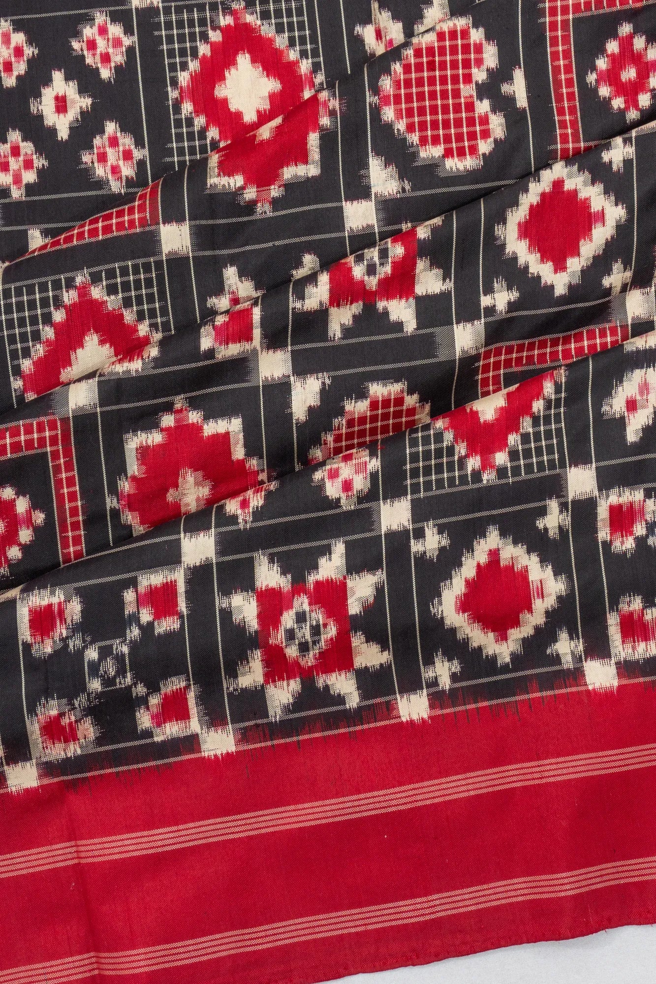 Telia Rumal Natural Dye Pochampally Cotton Double Ikat Black Saree