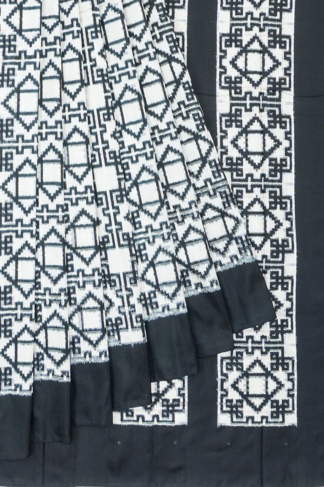 Pochampally Silk Double Ikat White Saree