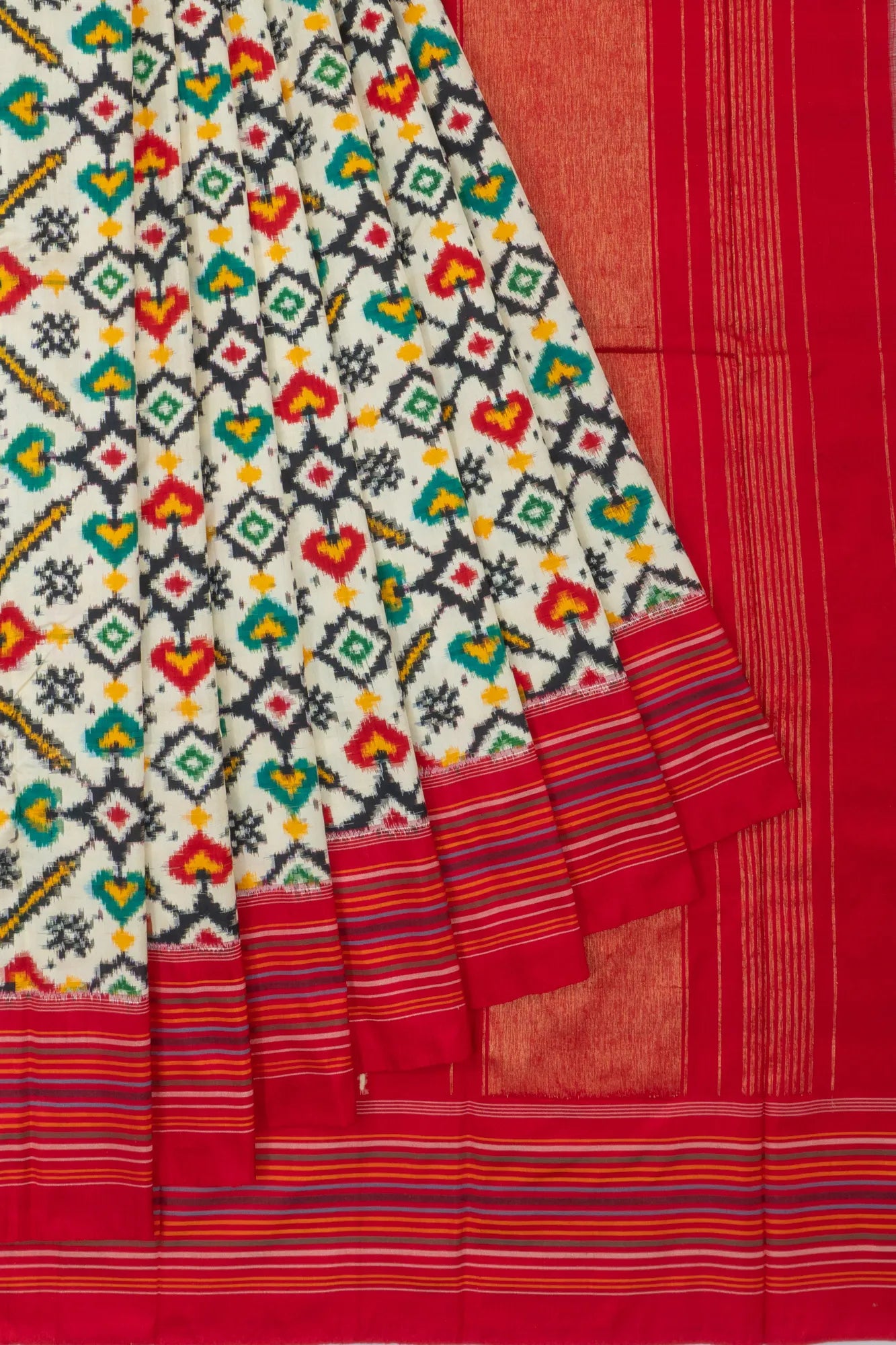 Pochampally Silk Double Ikat White Saree