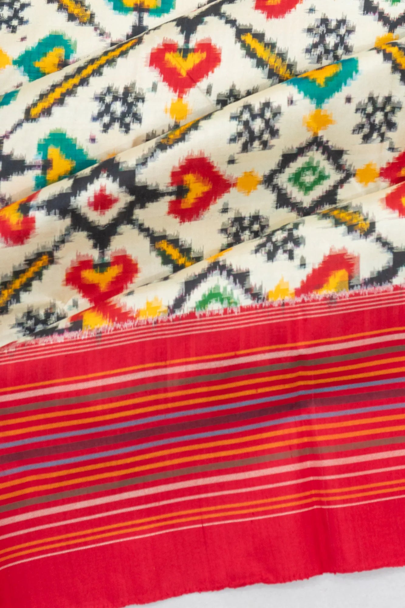 Pochampally Silk Double Ikat White Saree