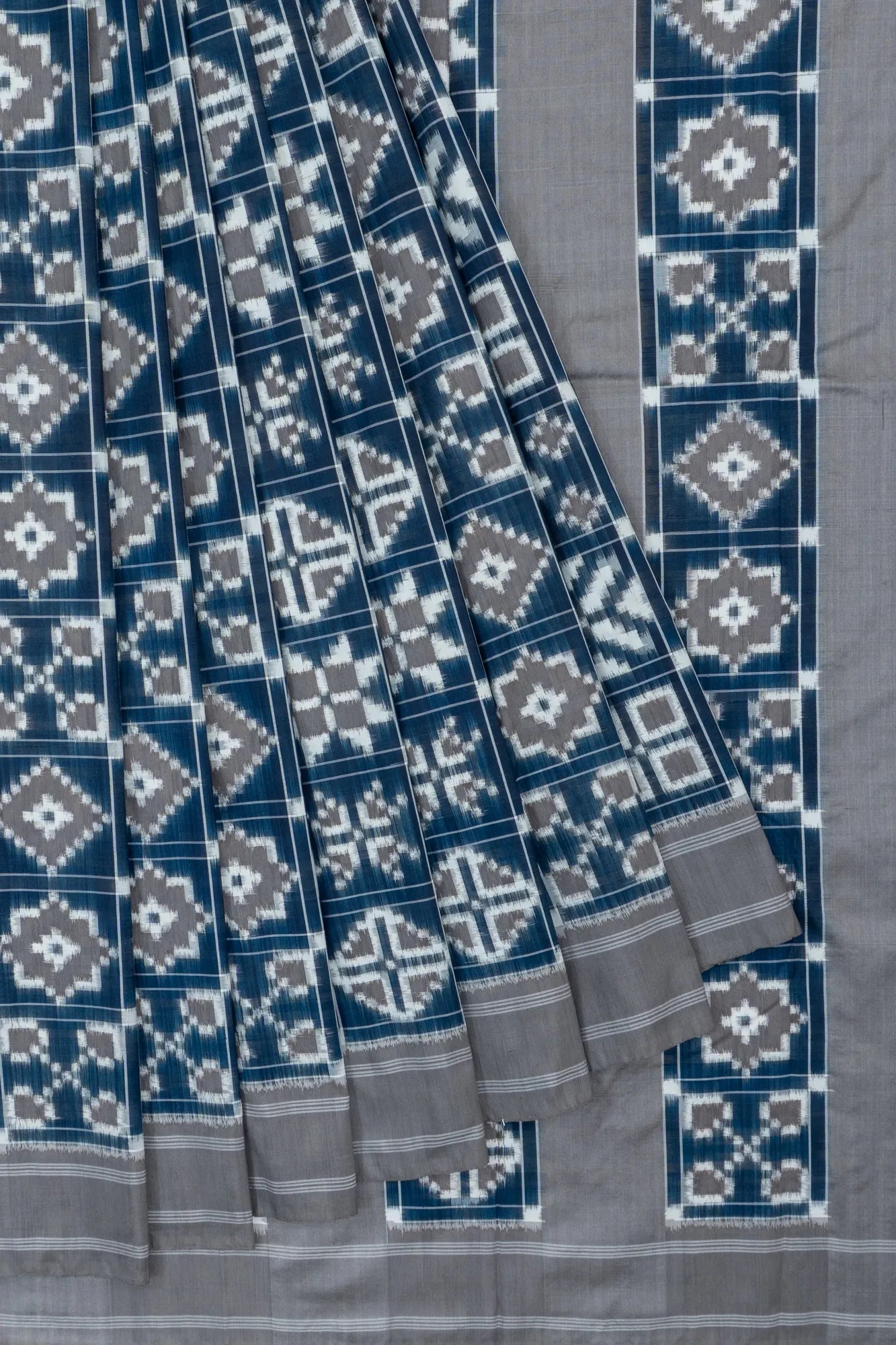 Telia Rumal Natural Dye Pochampally Cotton Double Ikat Blue Saree