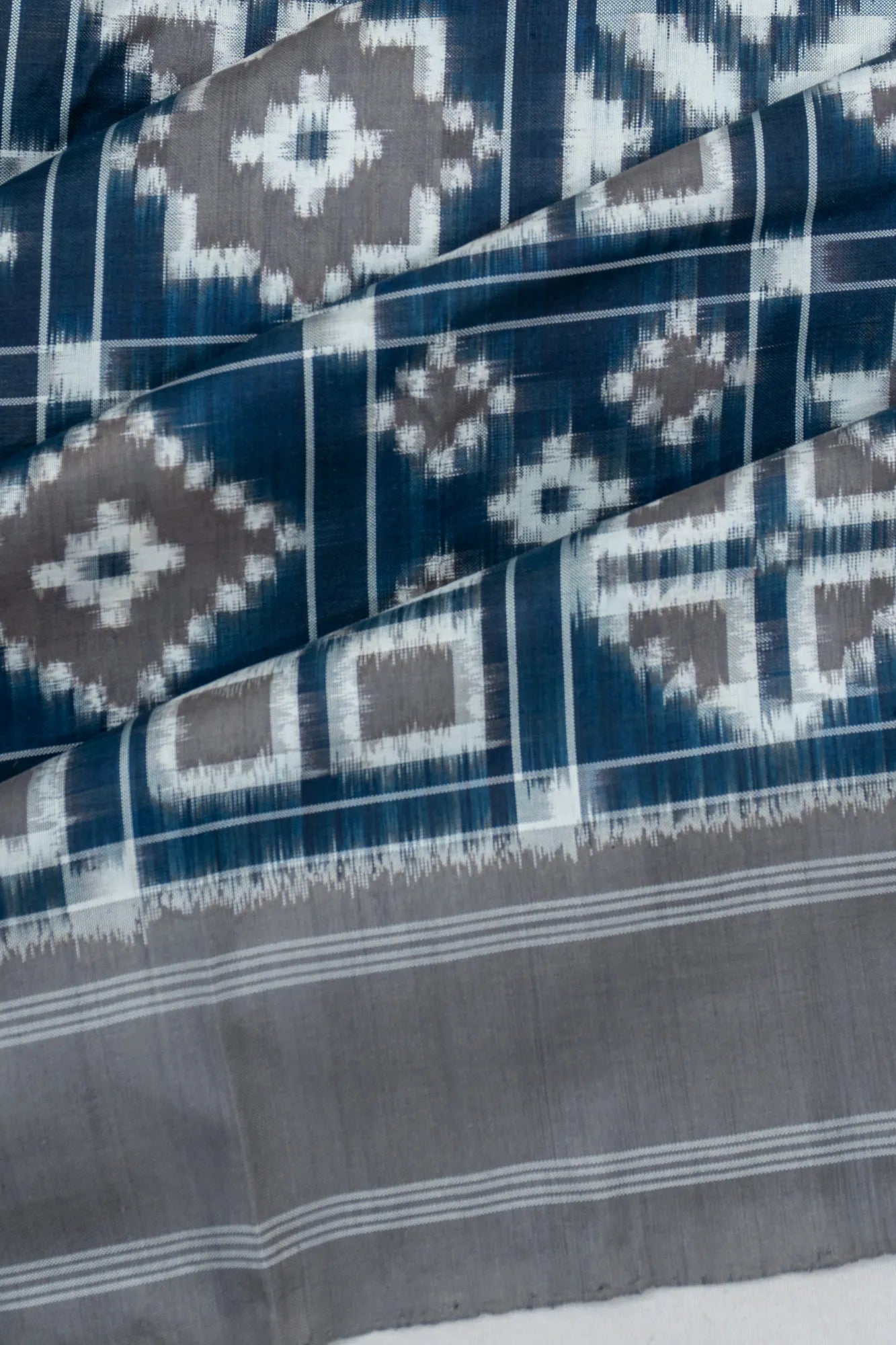 Telia Rumal Natural Dye Pochampally Cotton Double Ikat Blue Saree