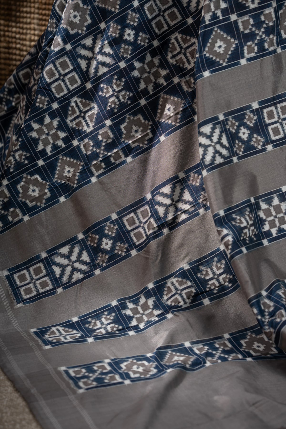 Telia Rumal Natural Dye Pochampally Silk Double Ikat Blue Saree
