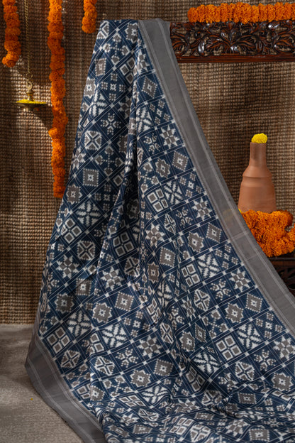 Telia Rumal Natural Dye Pochampally Silk Double Ikat Blue Saree