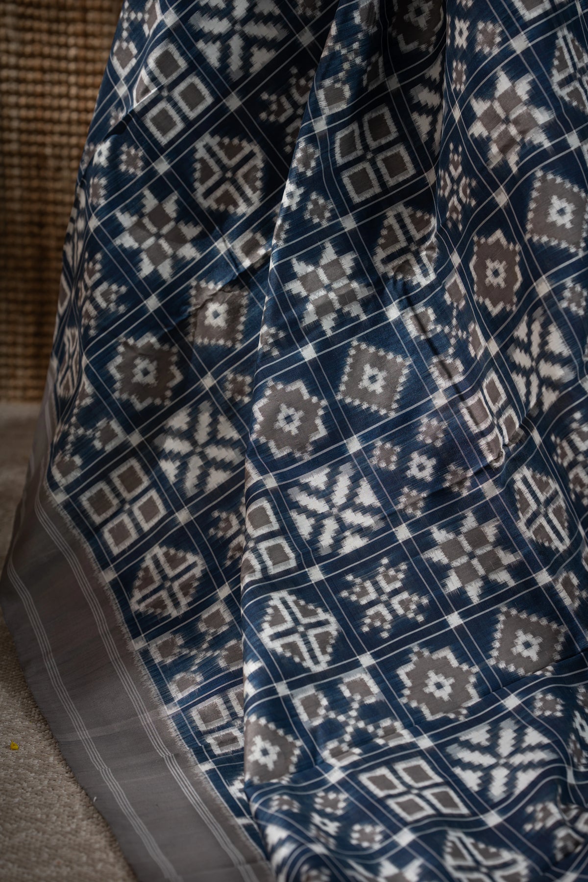 Telia Rumal Natural Dye Pochampally Silk Double Ikat Blue Saree