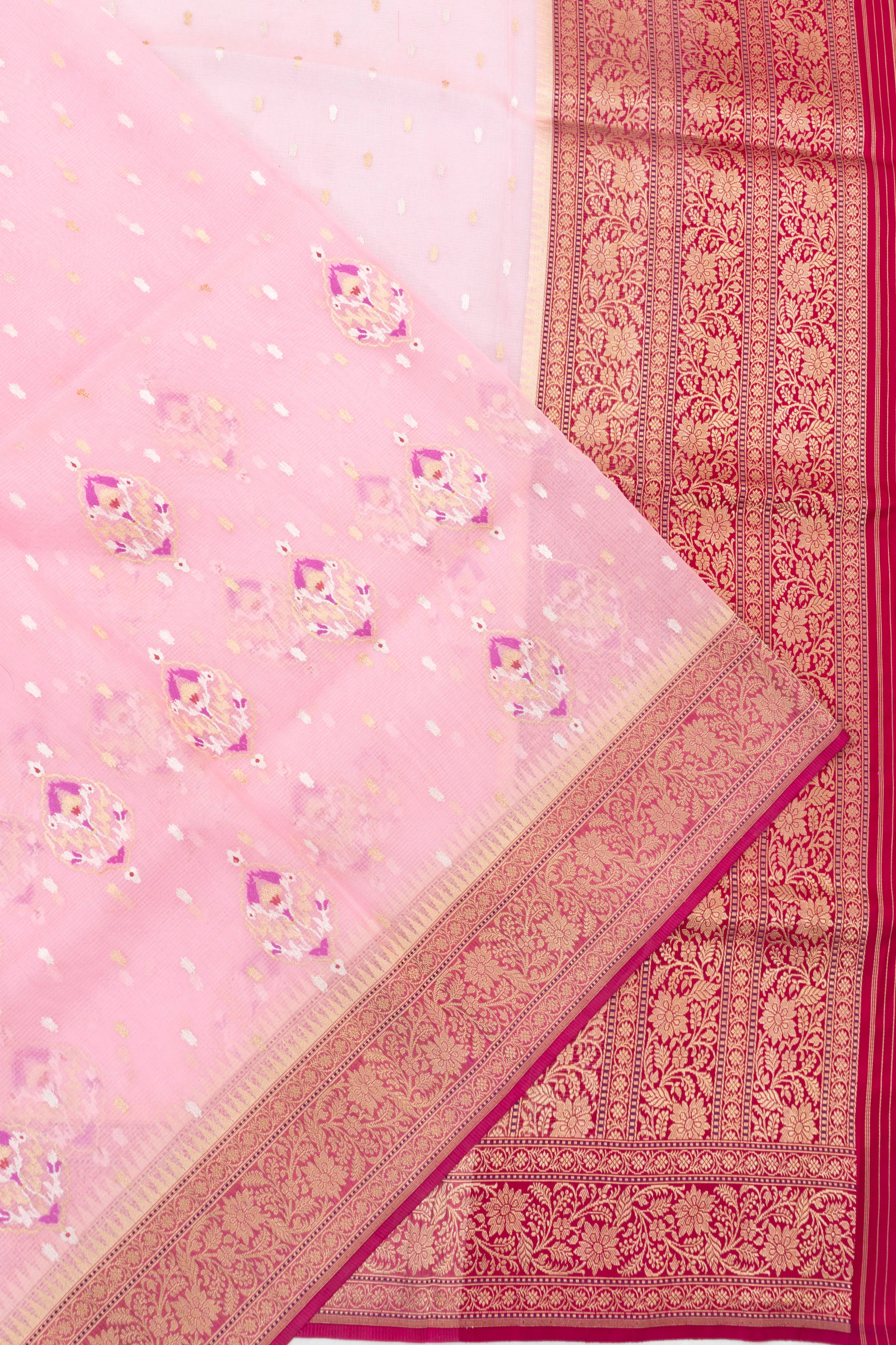 Banarasi Cotton Butta Baby Pink Saree