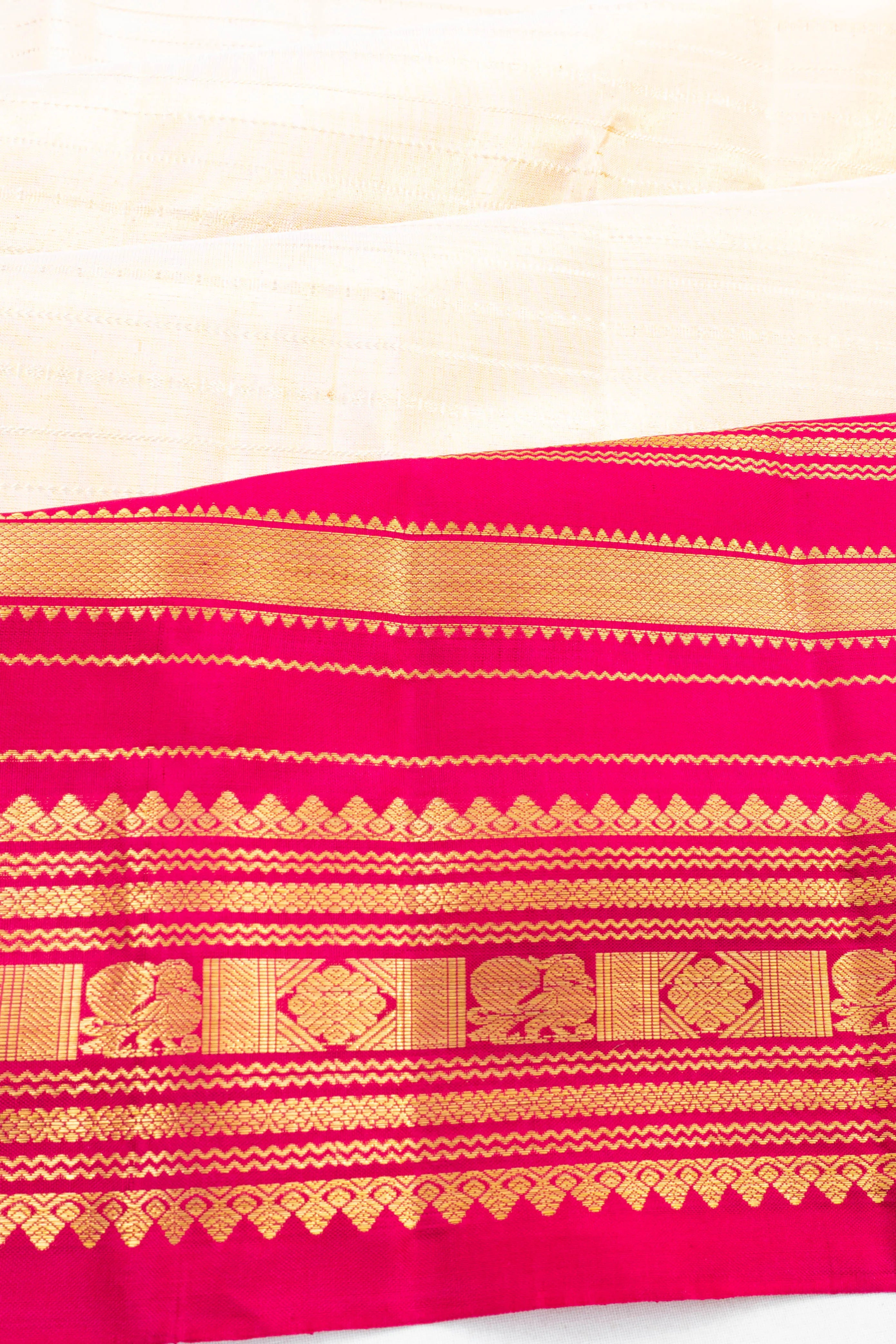 Classic Kanchipuram Silk Tissue Lines Cream Saree