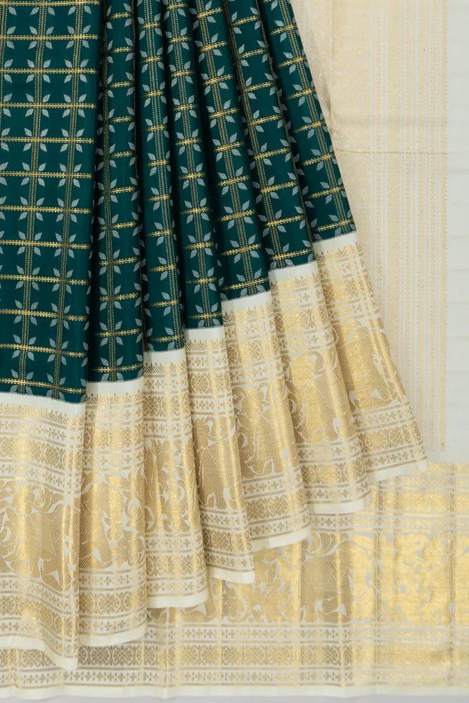 Kanchipuram Silk Brocade Dark Green Saree