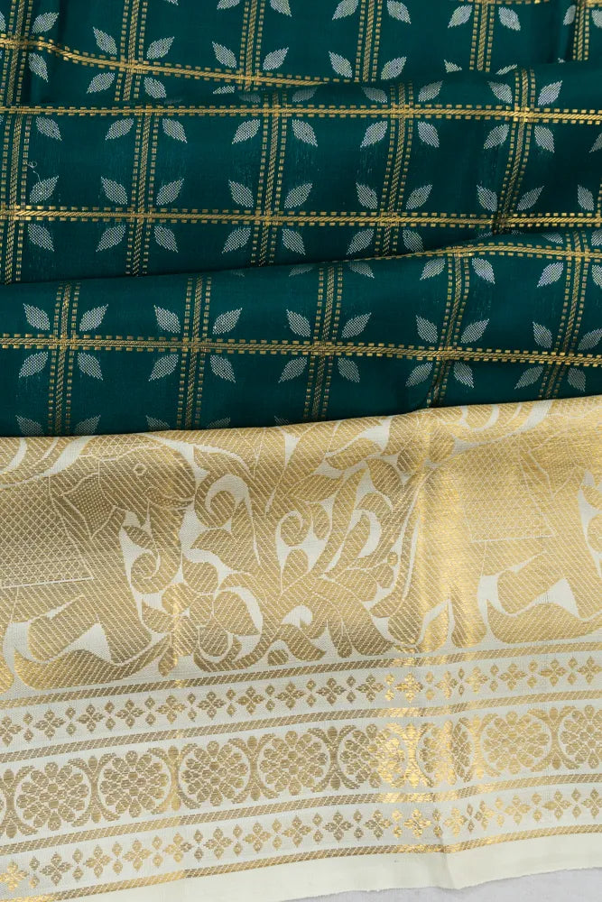 Kanchipuram Silk Brocade Dark Green Saree